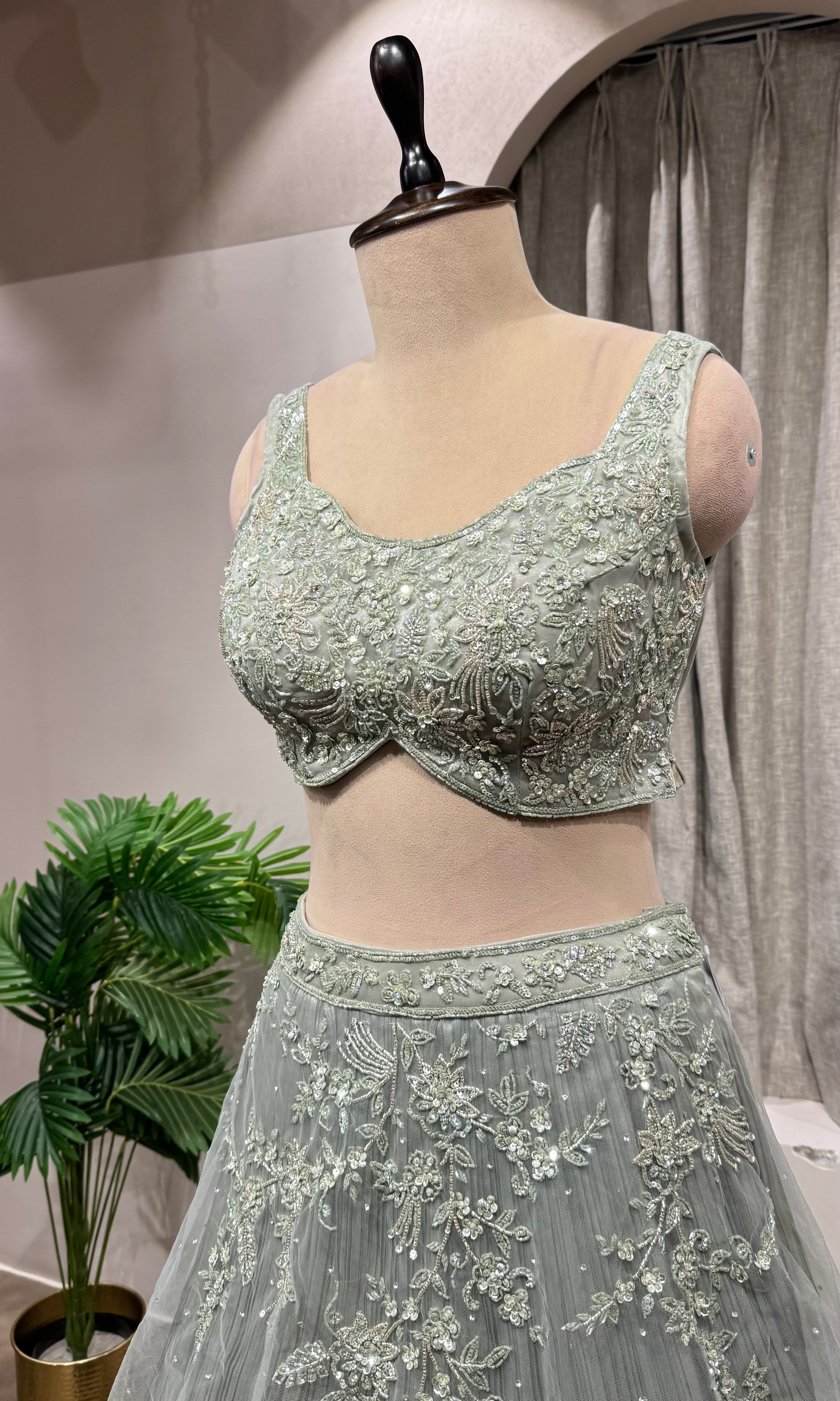 Sage green embroidered lehenga choli set
