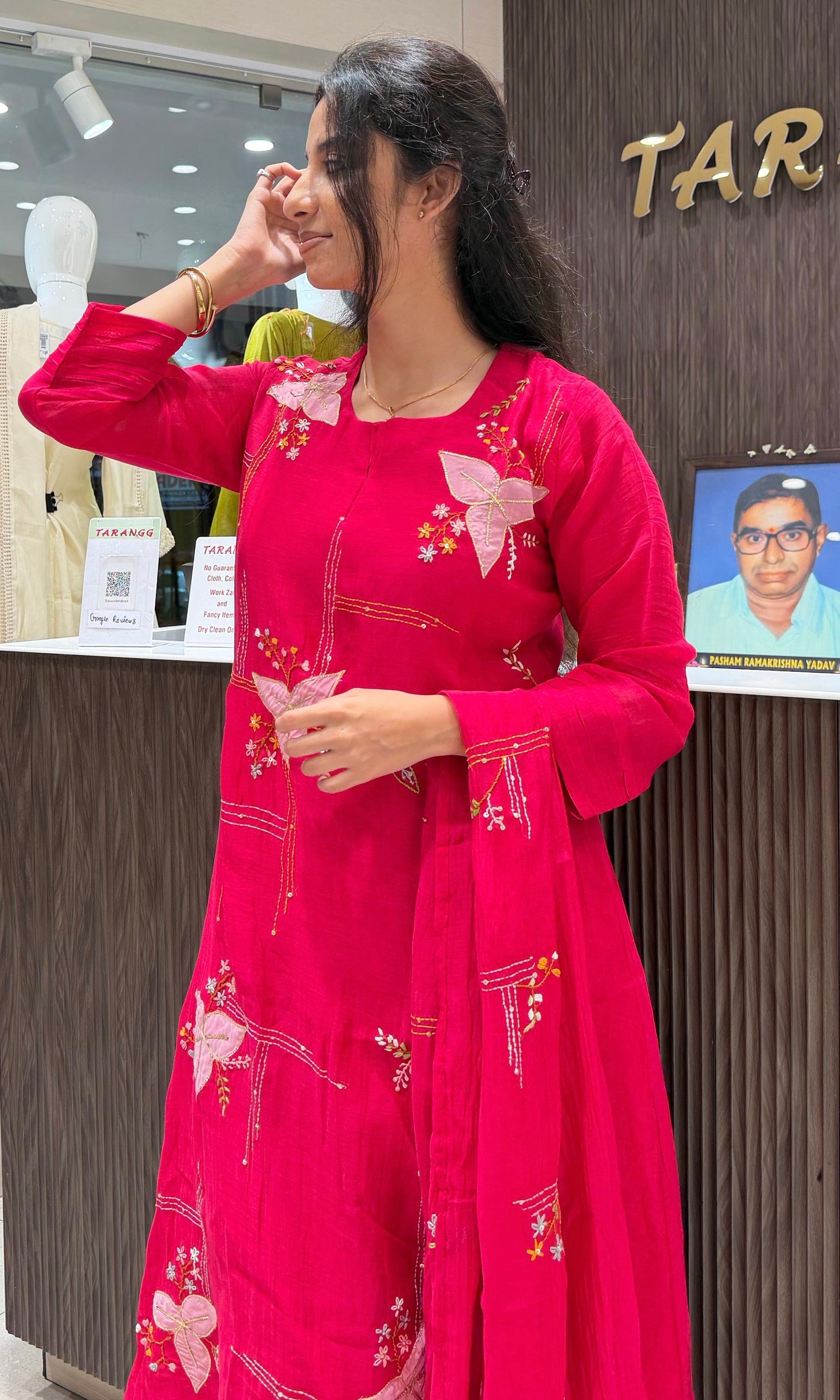 Rani Elegant Muslin Pleated Chanderi Kurta Set