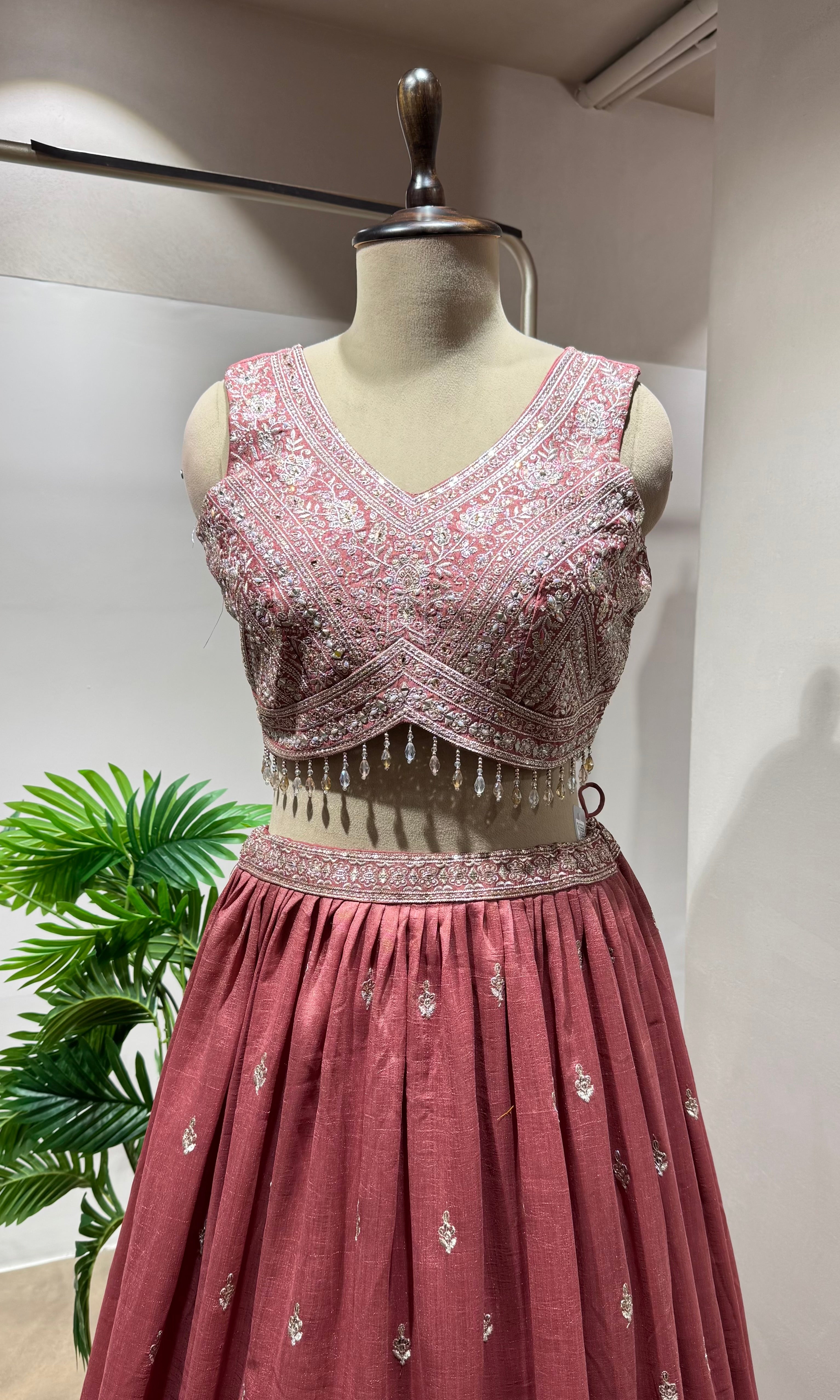 Onion pink Lehenga with Embroidered Blouse