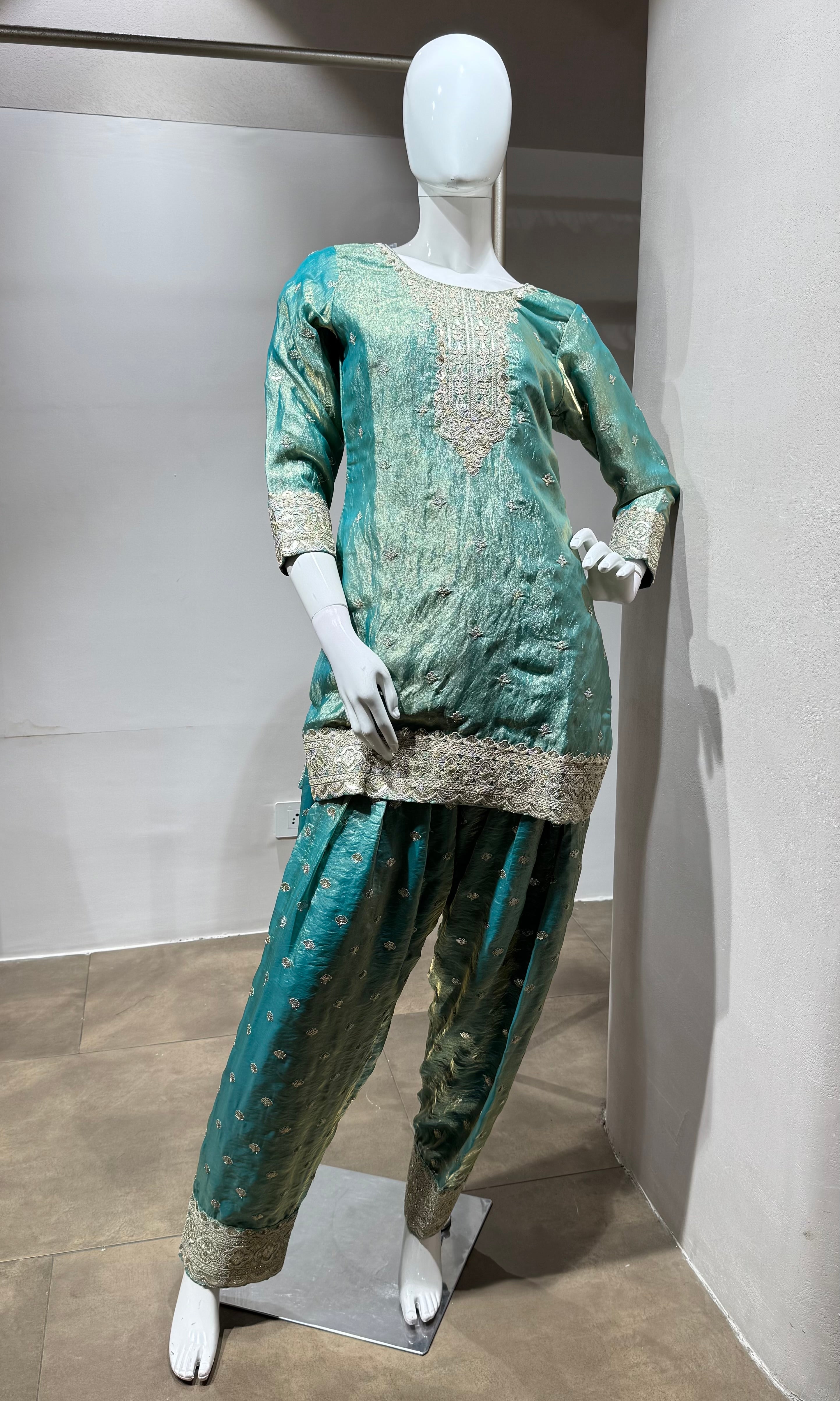 GREEN Shimmer Tissue Sharara Set