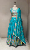 Sea Blue Tissue silk Floral Print Lehenga Set
