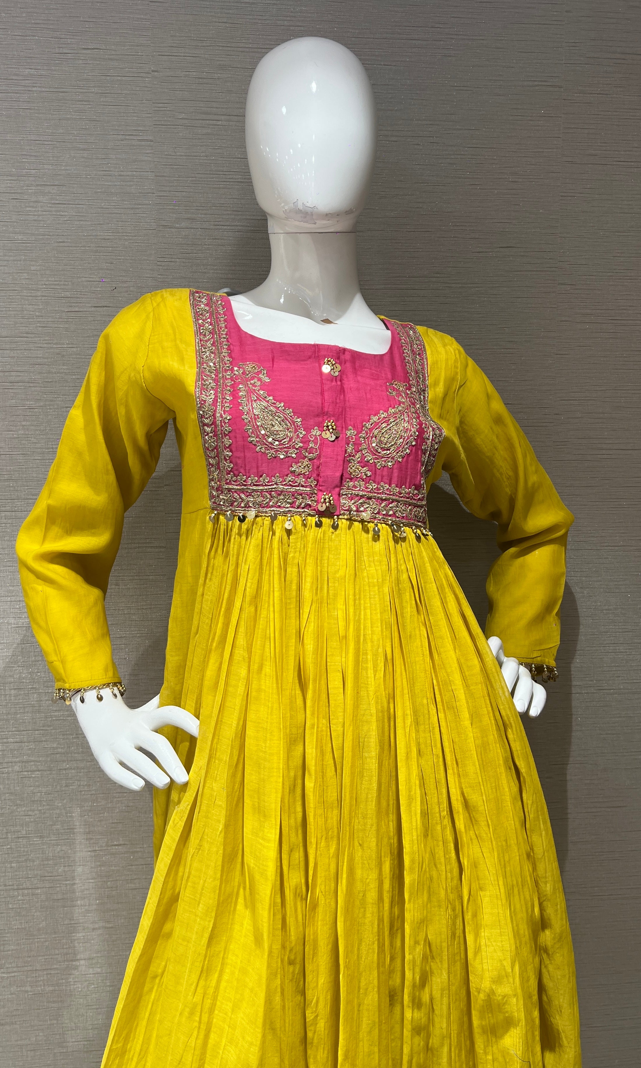 Yellow Flared Anarkali with Contrast Dupatta