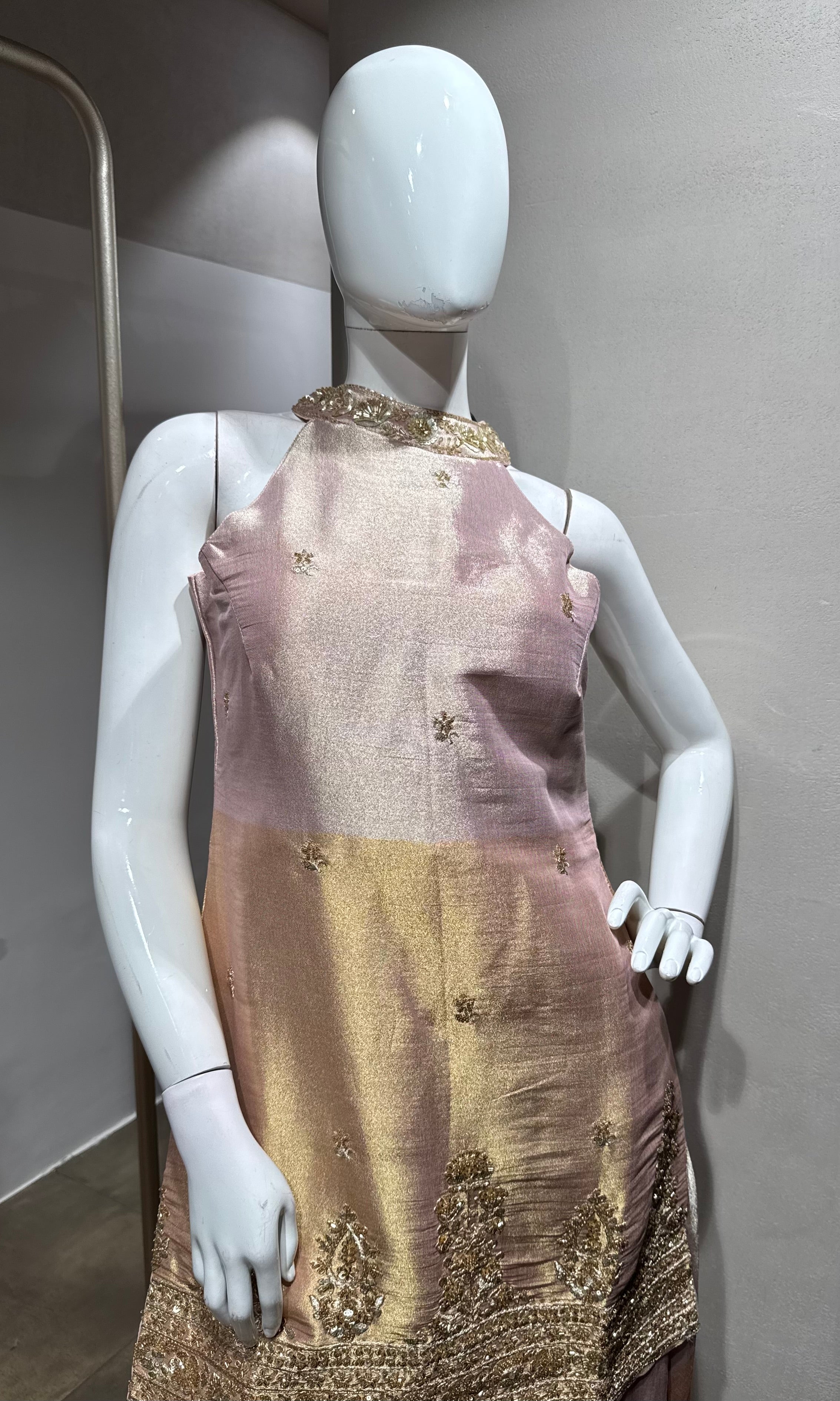 rose pink gold embellished sharara set
