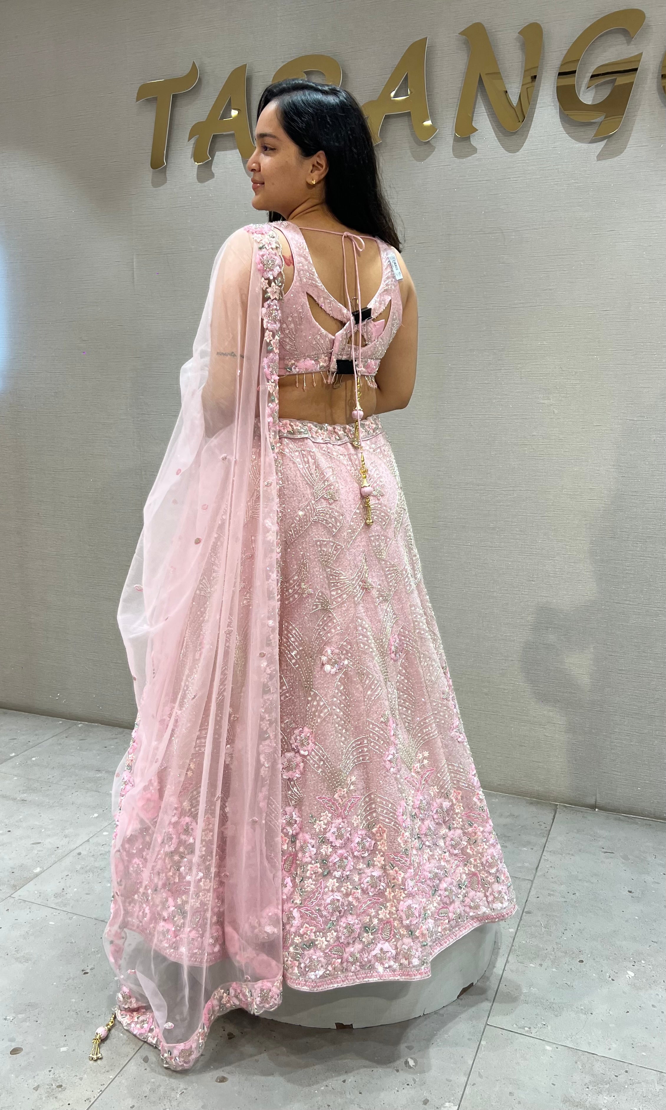 Blush Pink Floral Embroidered Lehenga Choli Set