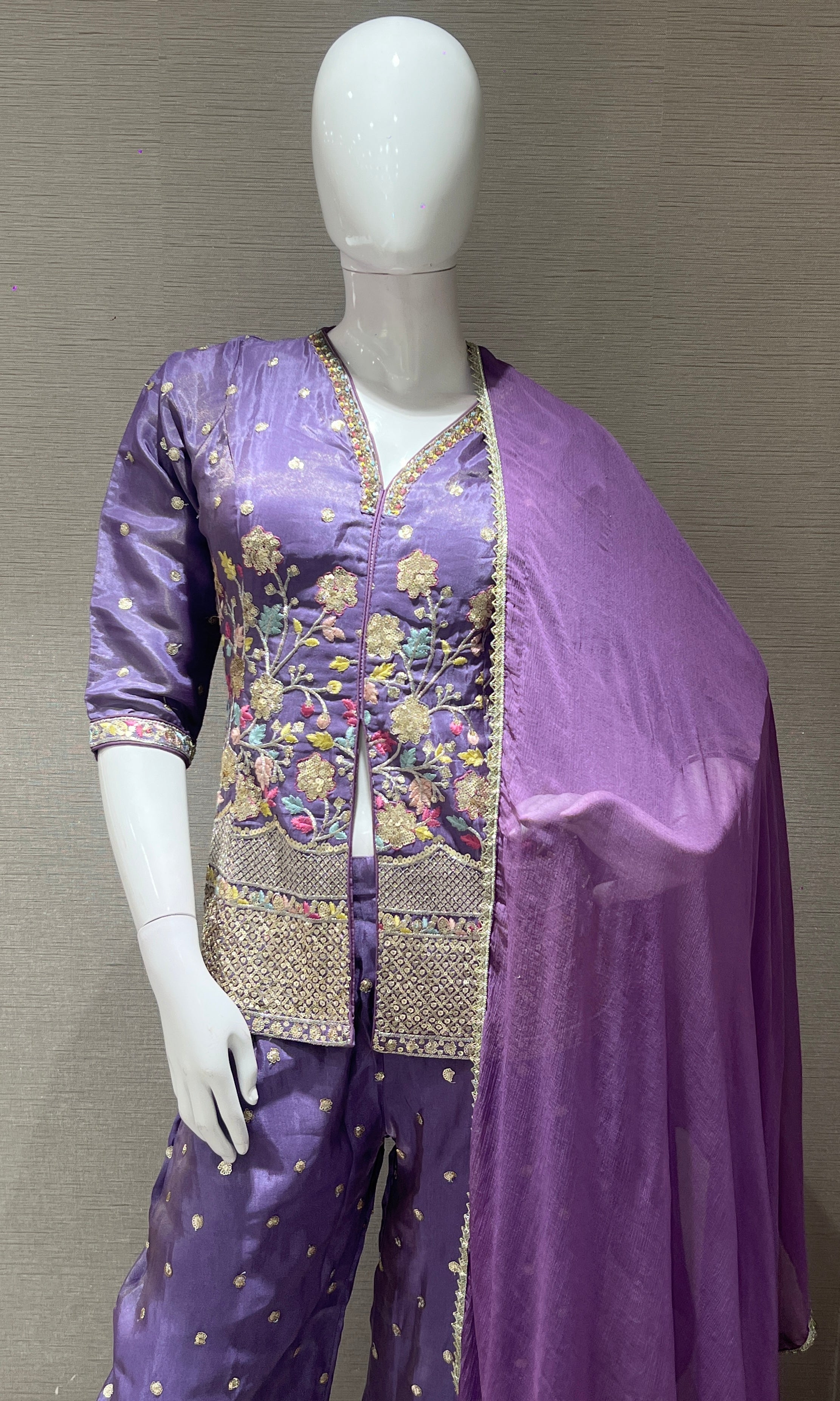 Light Purple Floral Embroidered Palazzo set