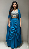 RAMA BLUE EMBROIDERED BLOUSE WITH DRAPE SKIRT