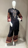 Black Mirror Neck Kurta & Printed Pants cord set