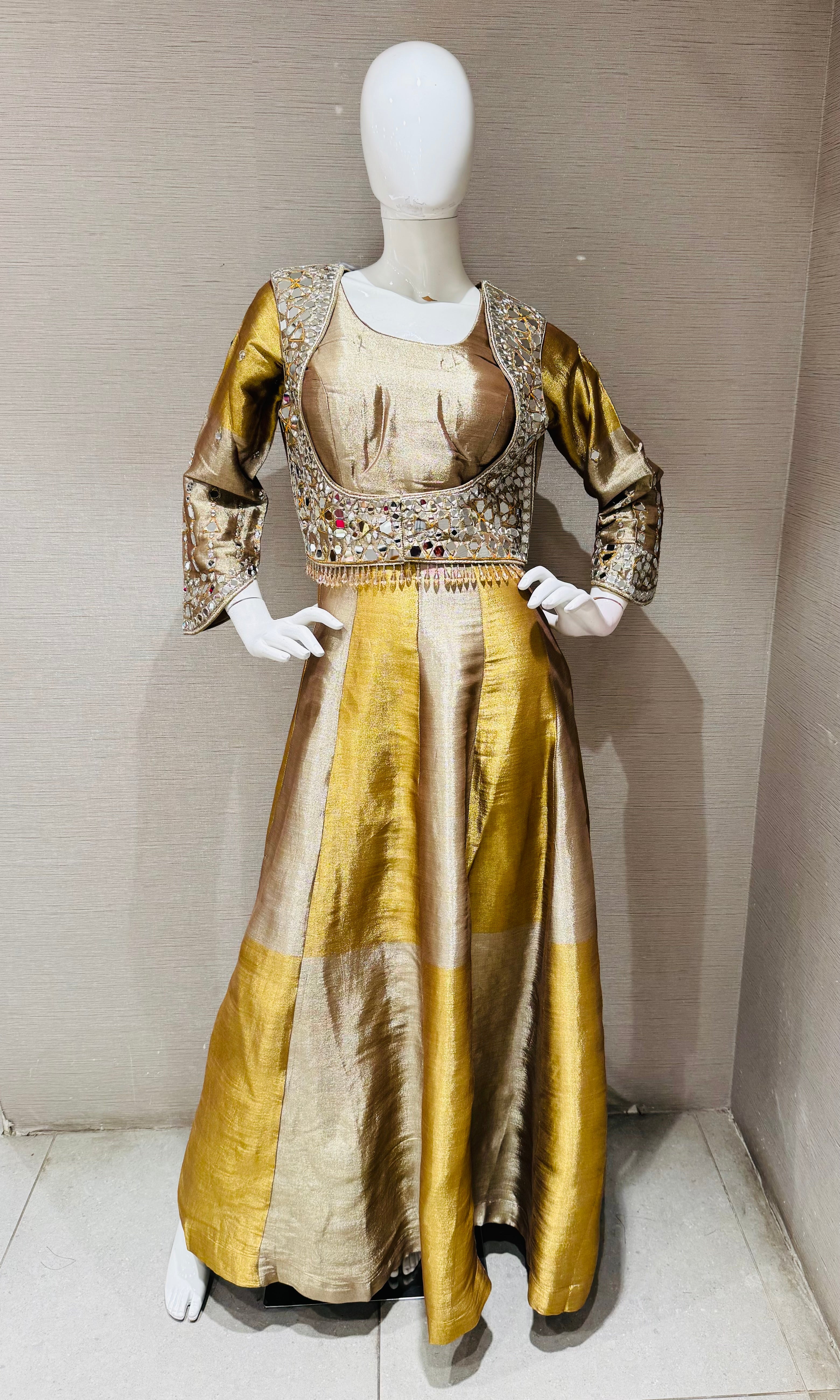 Gold and Silver Beagh Fusion Anarkali with coat
