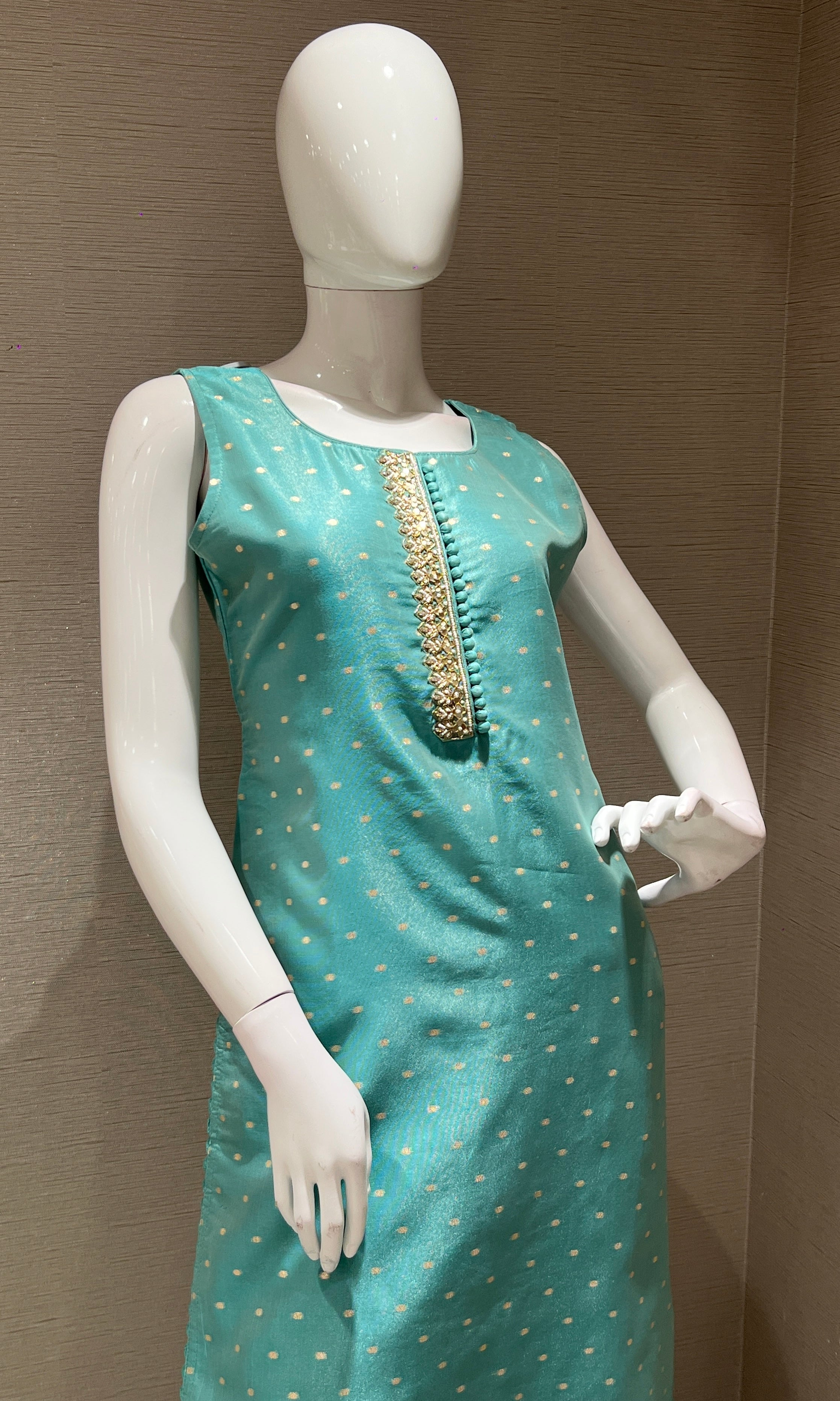Sea green kurta set with striped dupatta