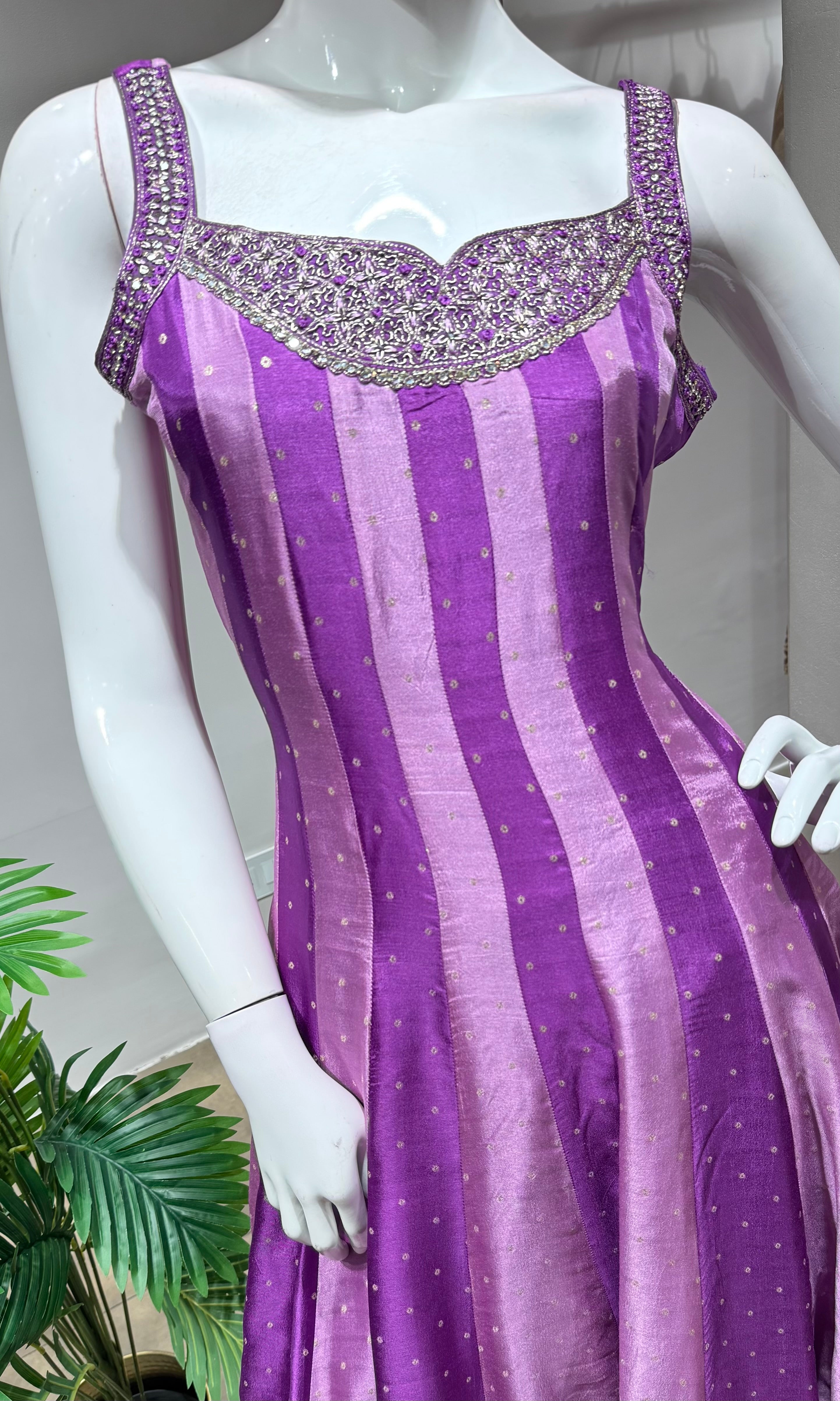 Purple Striped GOLDEN Anarkali SET