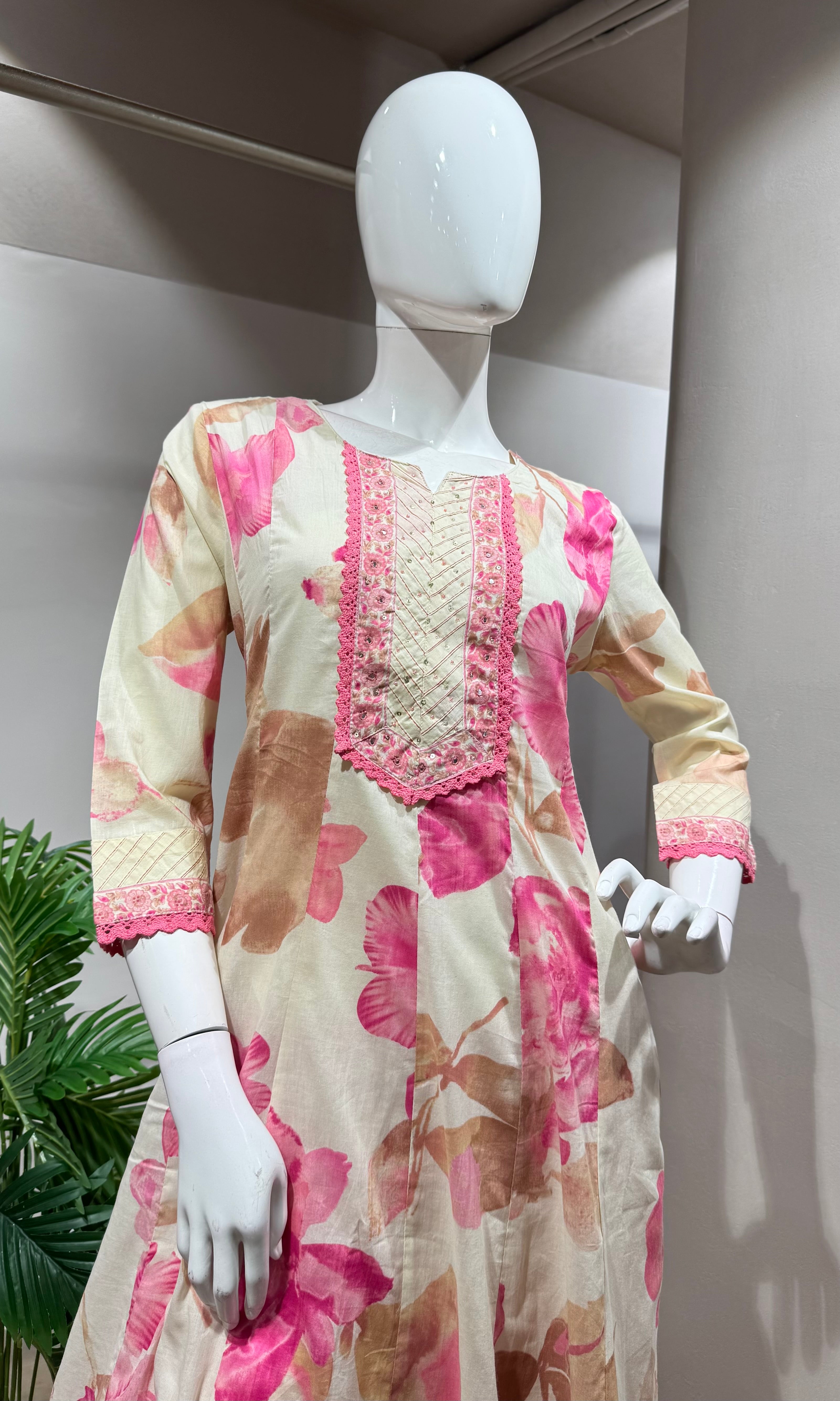 Pink Floral Anarkali Set