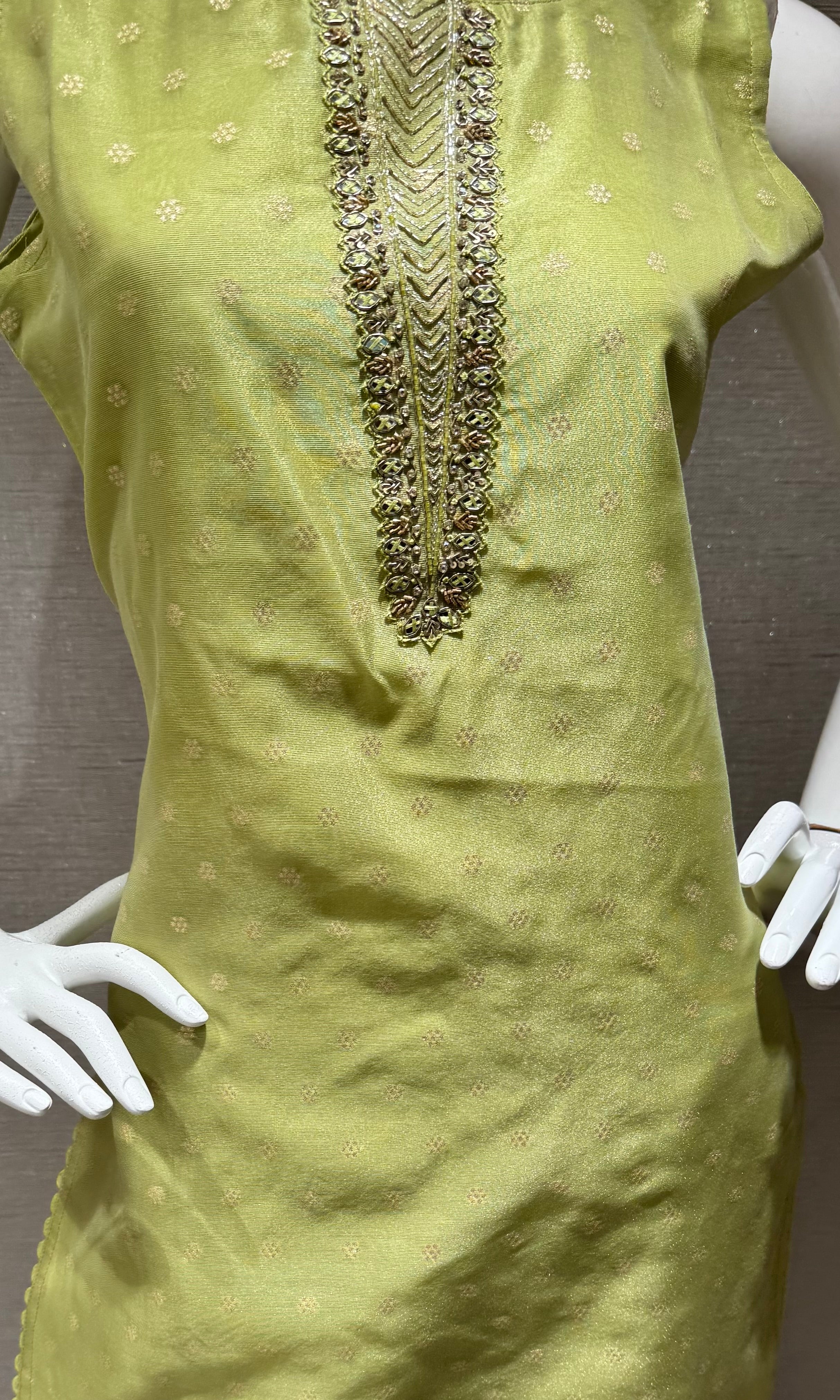 Pista Green Silk Kurta Set with Gold Brocade Dupatta