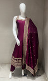Wine anarkali set with gold embroidery