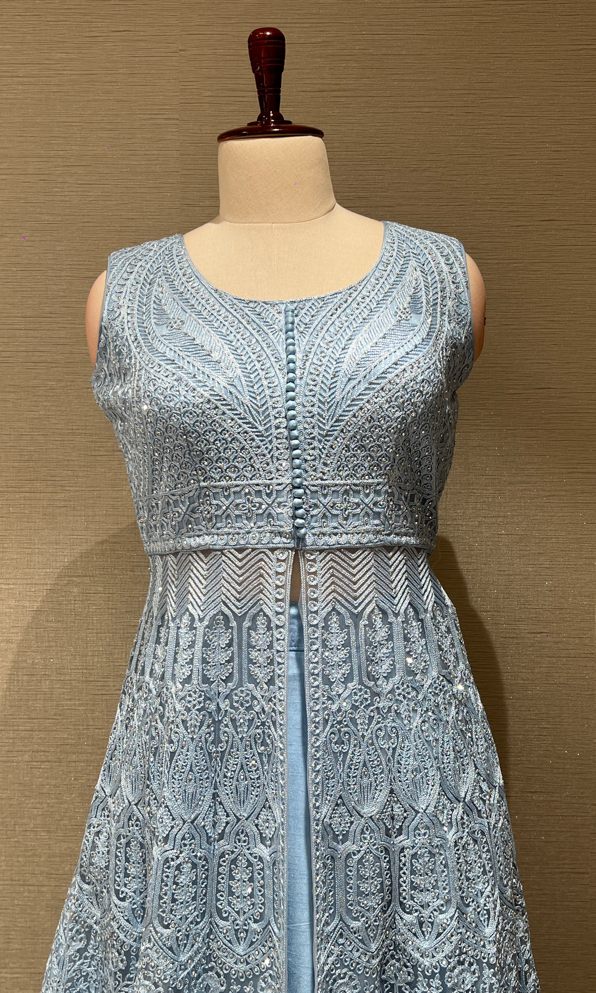 Blue EMBROIDERED front silt Anarkali SET