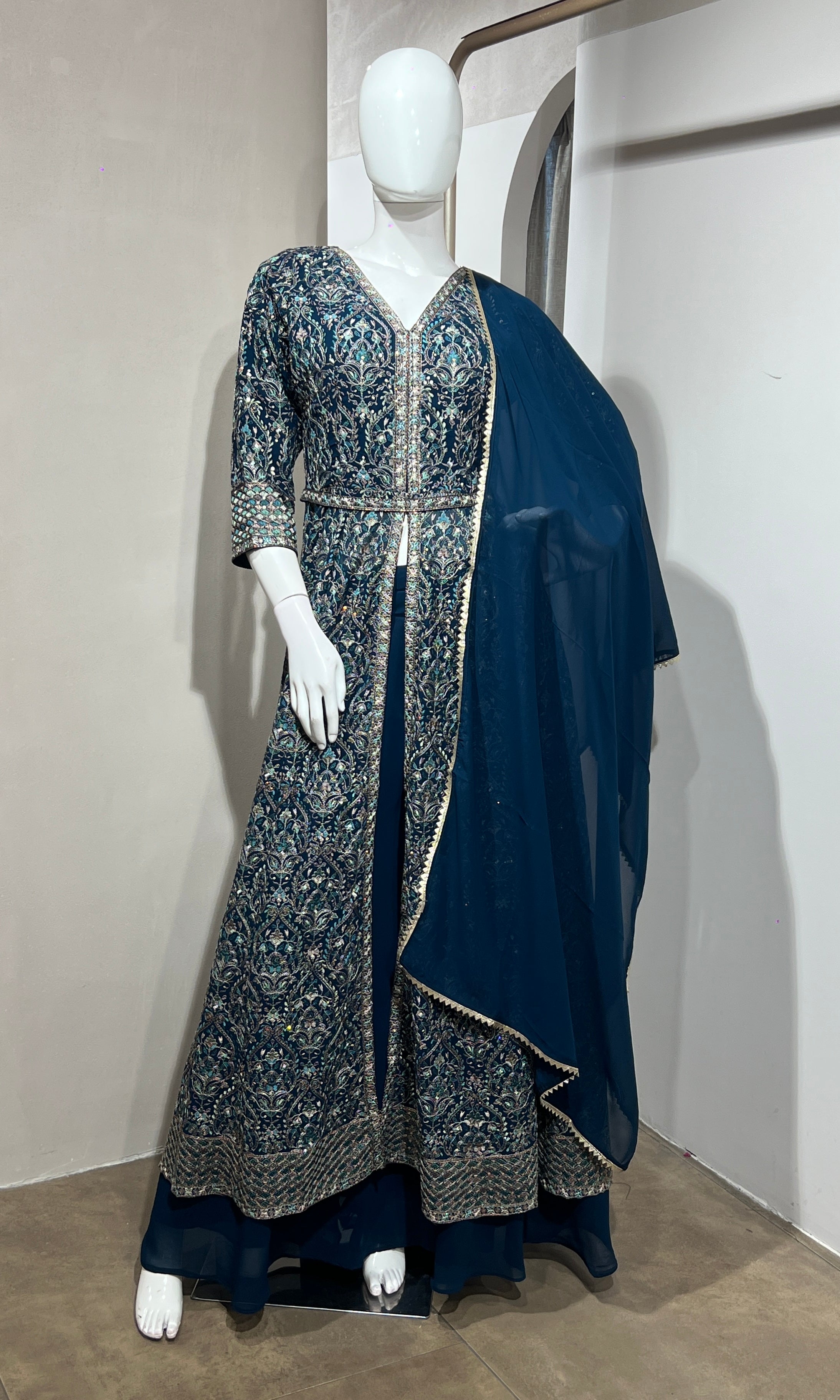 PEACOCK Blue FRONT SLIT ANARKALI SET