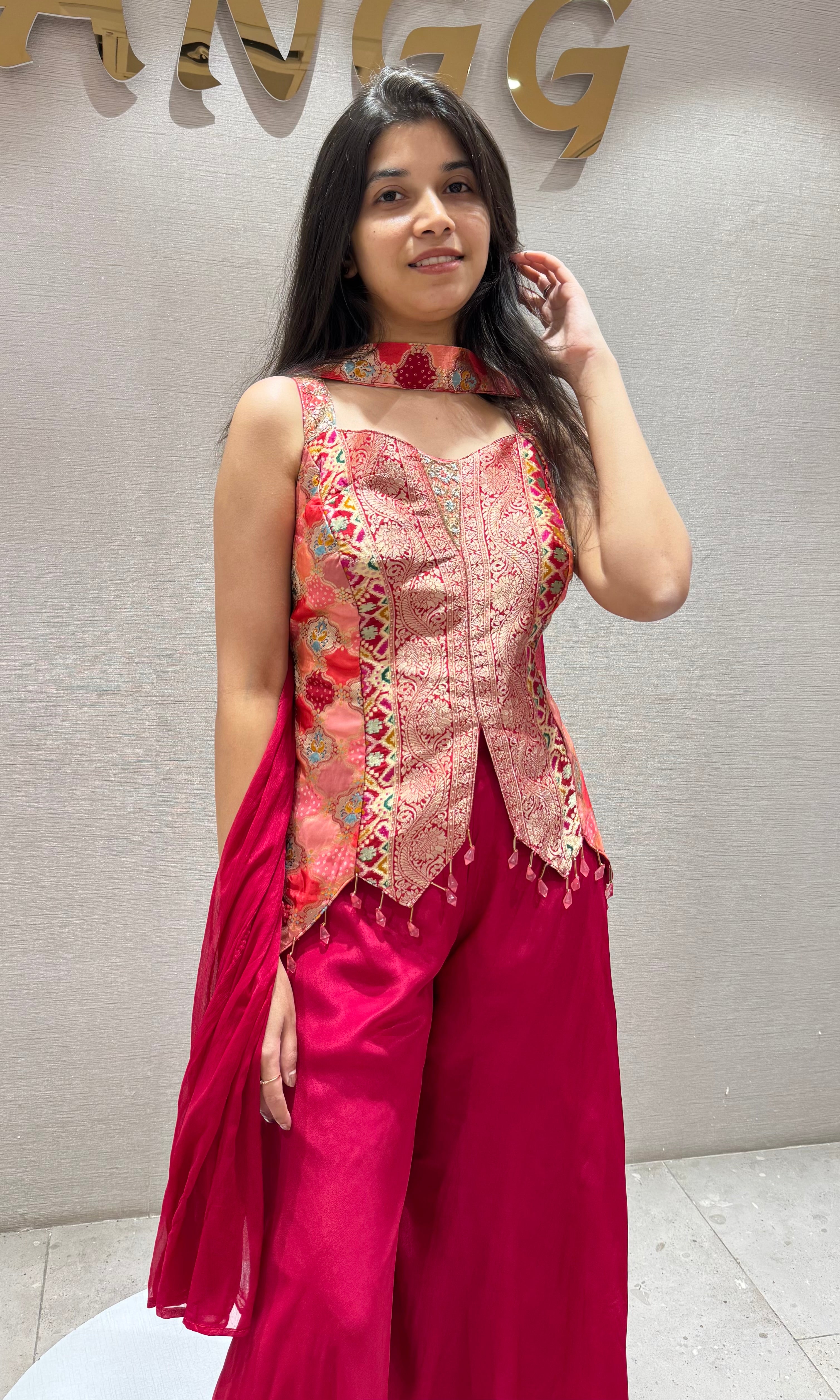 RED Embroidered Indo-Western Palazzo Set