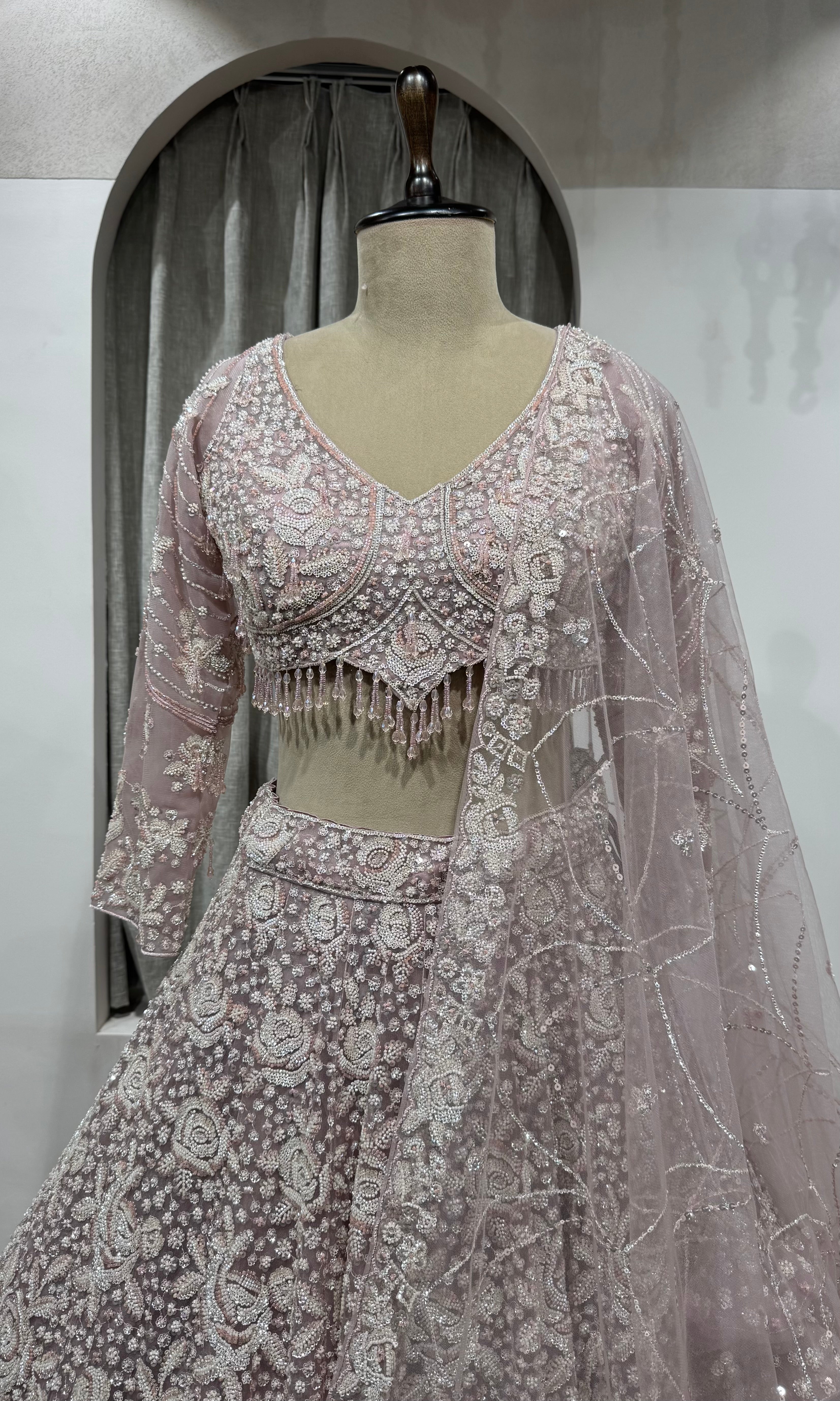 ROSE PINK Crystal Cascade Pastel Lehenga