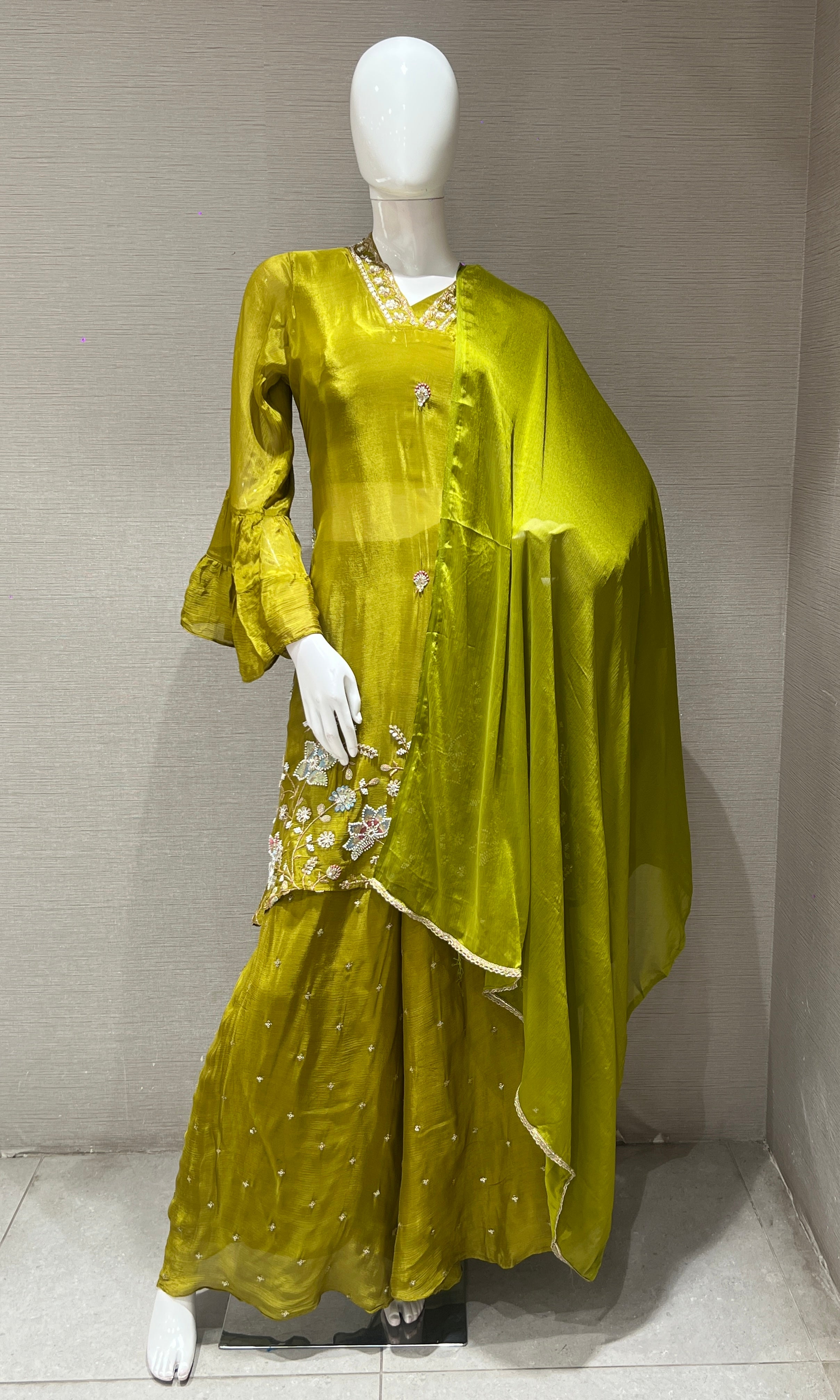 parrot green EMBROIDERED sharara SET