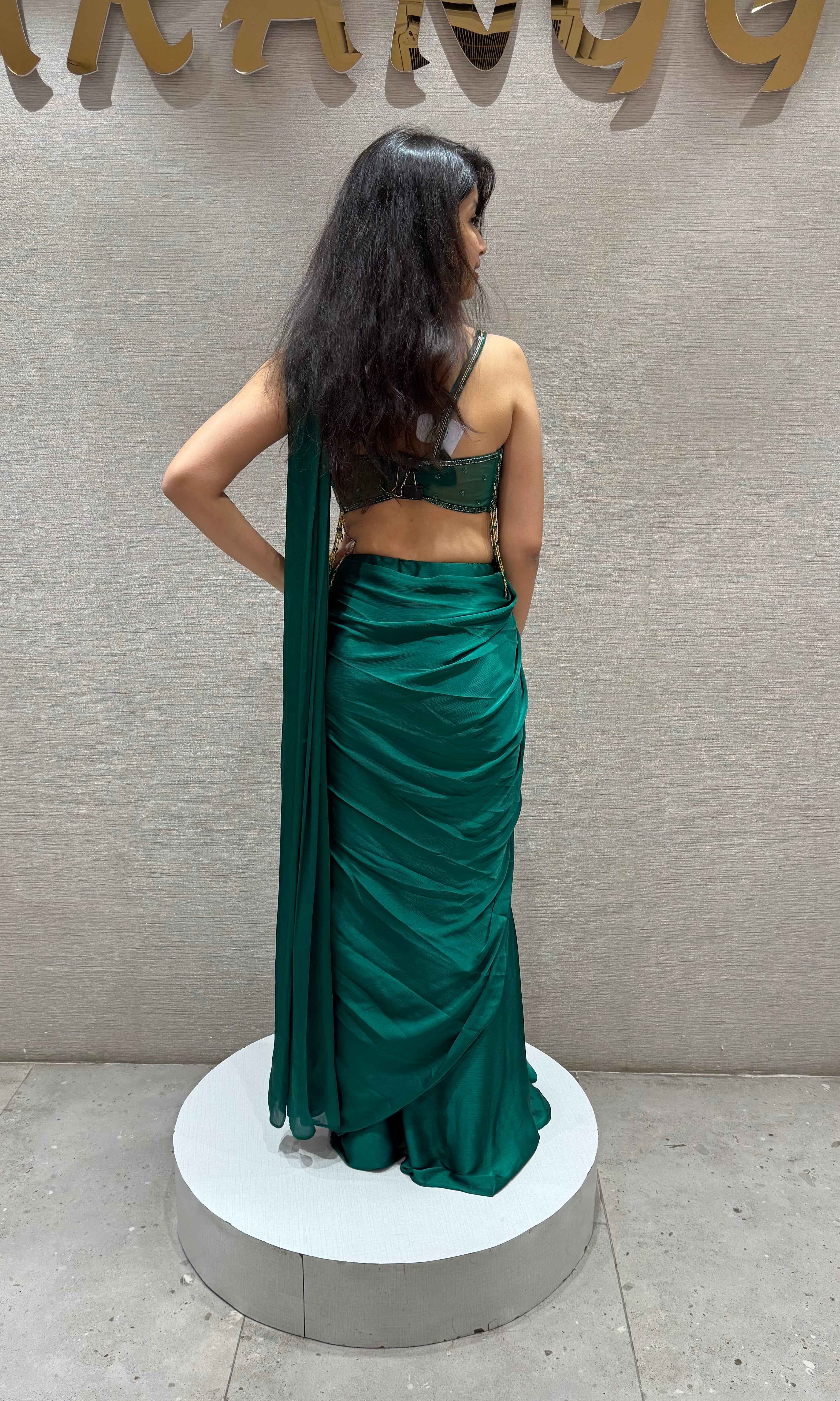 Green DRAPE SAREE WITH CORSET BLOUSE