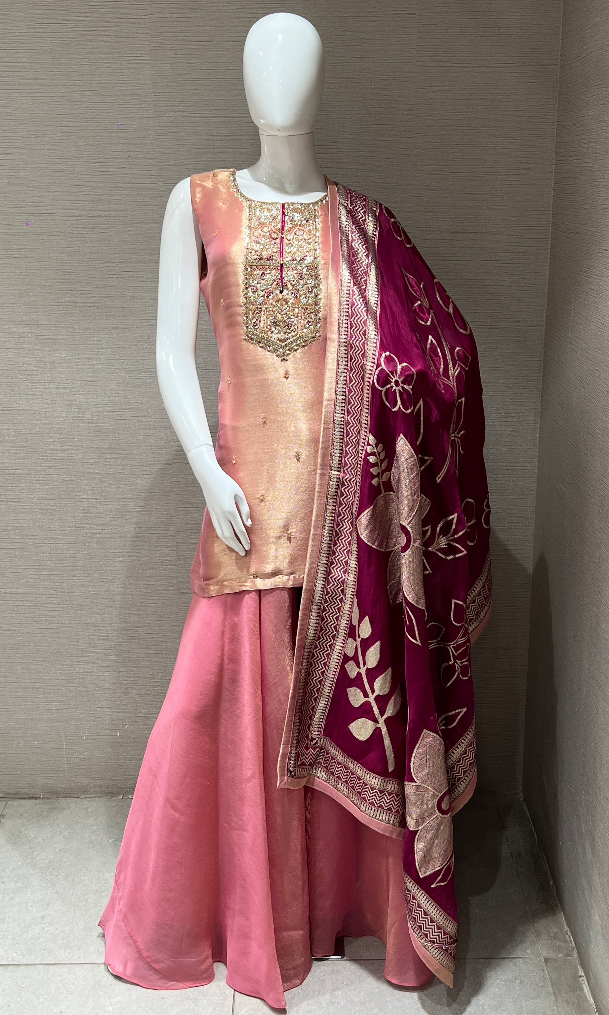 Rose Gold Embroidered Sharara Palazzo