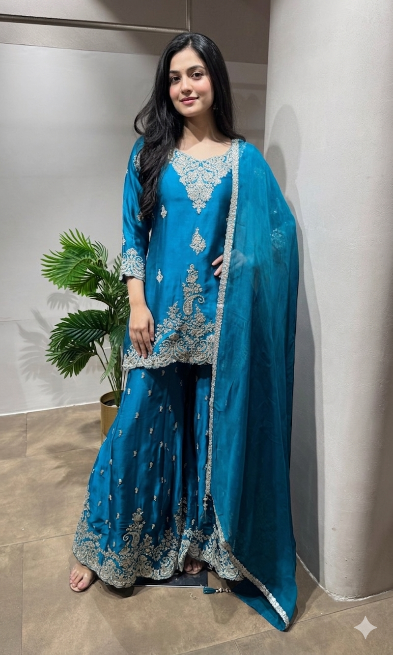 Rama Designer Embroidery Sharara set