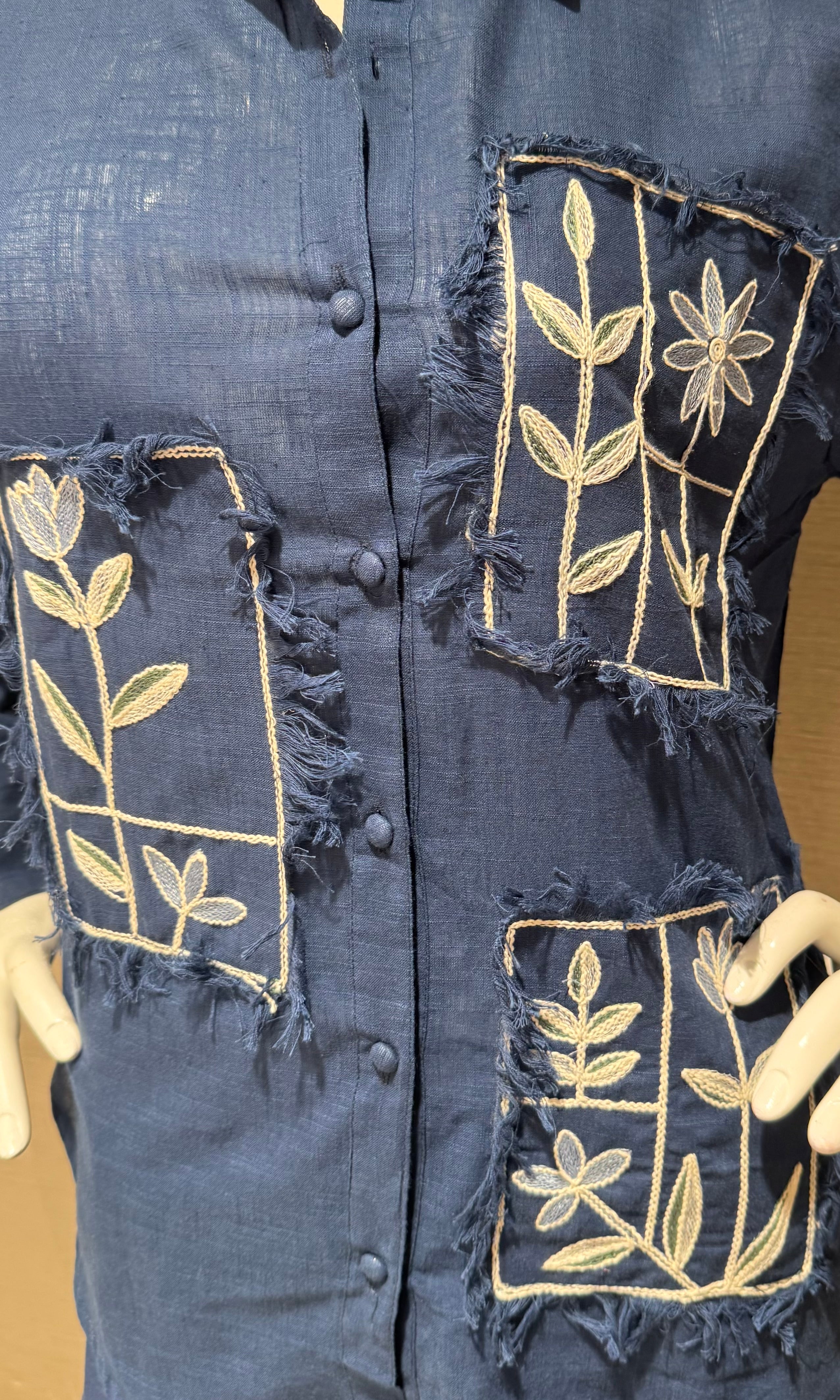Blue Embroidered Floral Patch Cord set