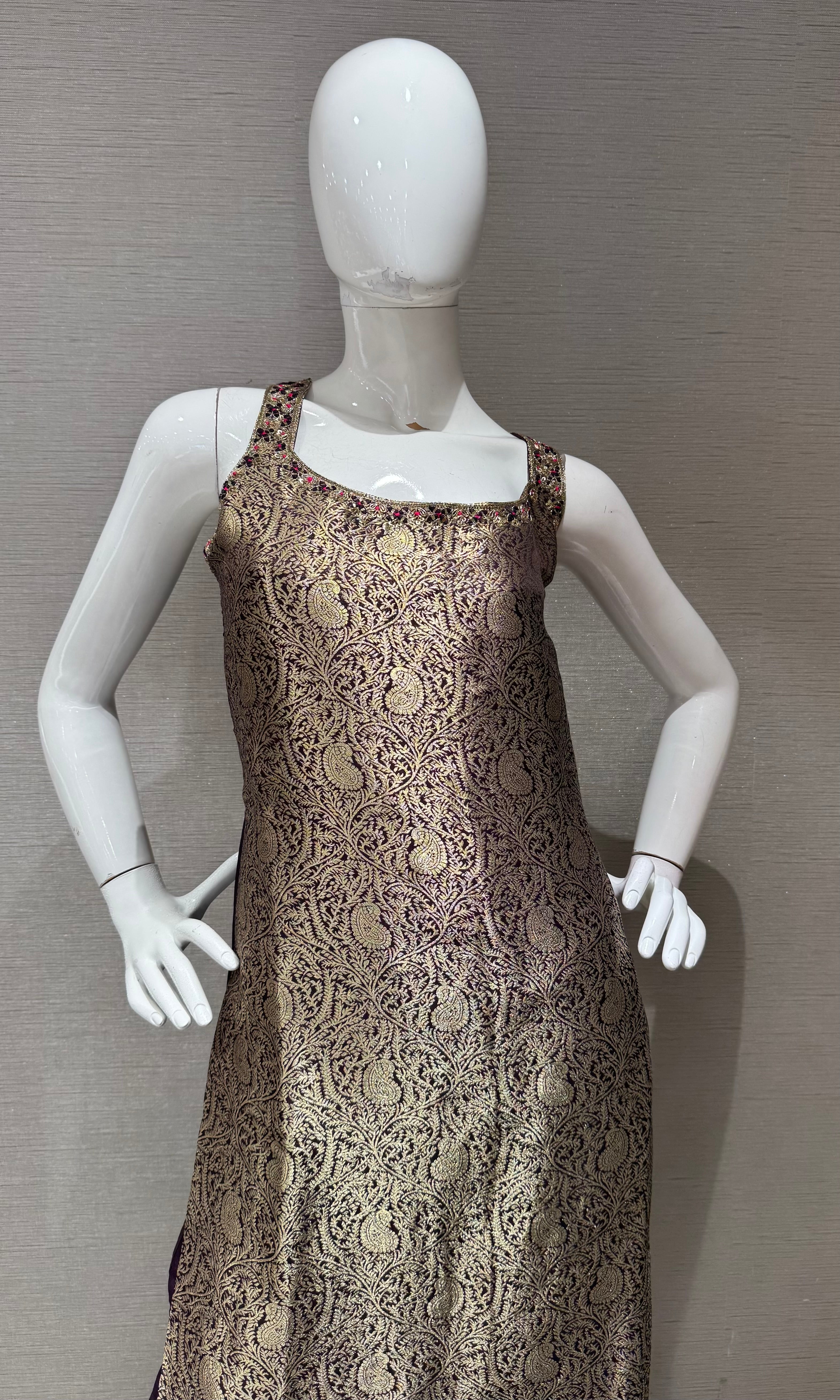 Deep Wine and Gold Zari Kurta Set with Dupatta