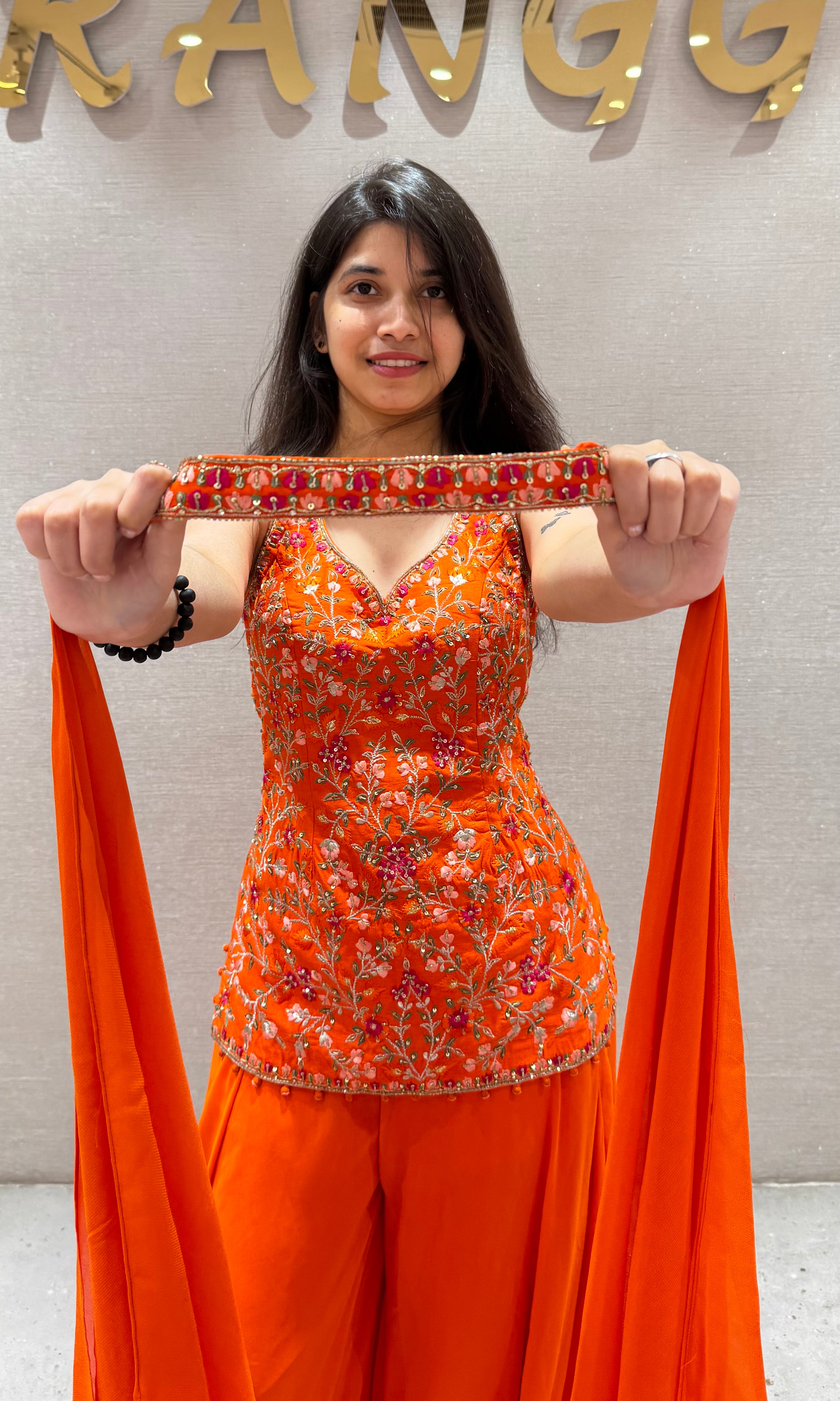 ORANGE Floral Printed Kurta Plazzo Set