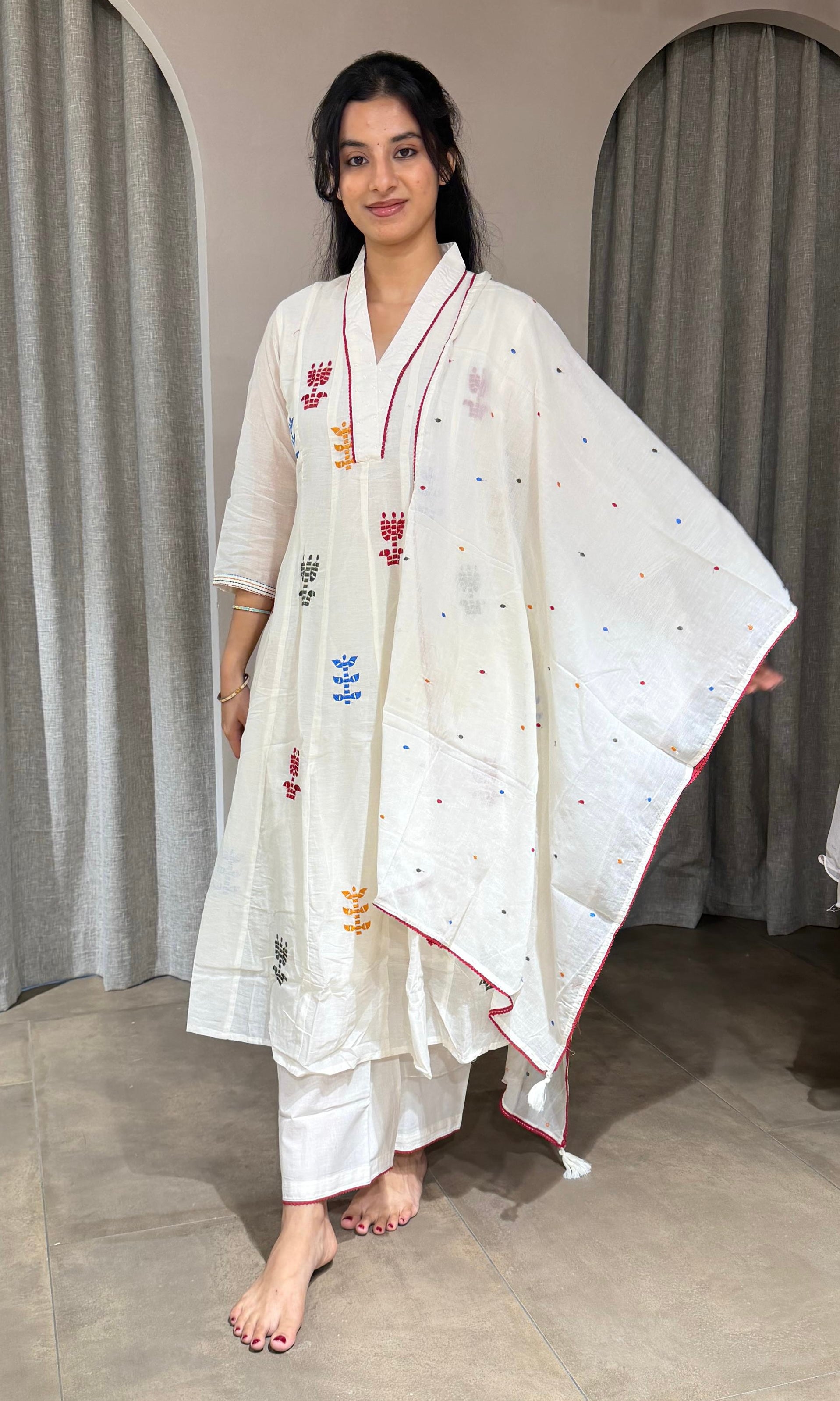 CREAM KURTA SET WITH PALAZZO PANTS