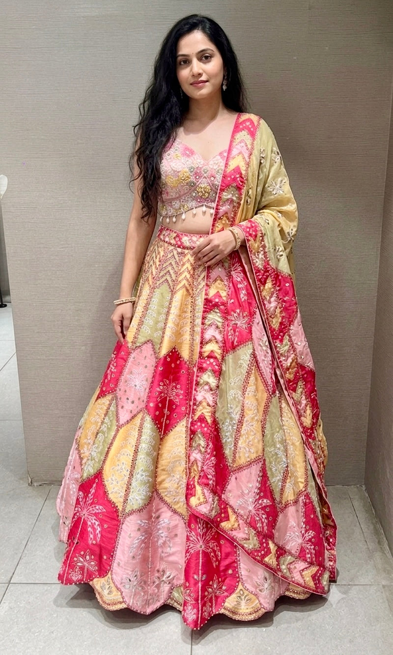 Baby pink MULTICOLOUR EMBROIDERY LEHENGA