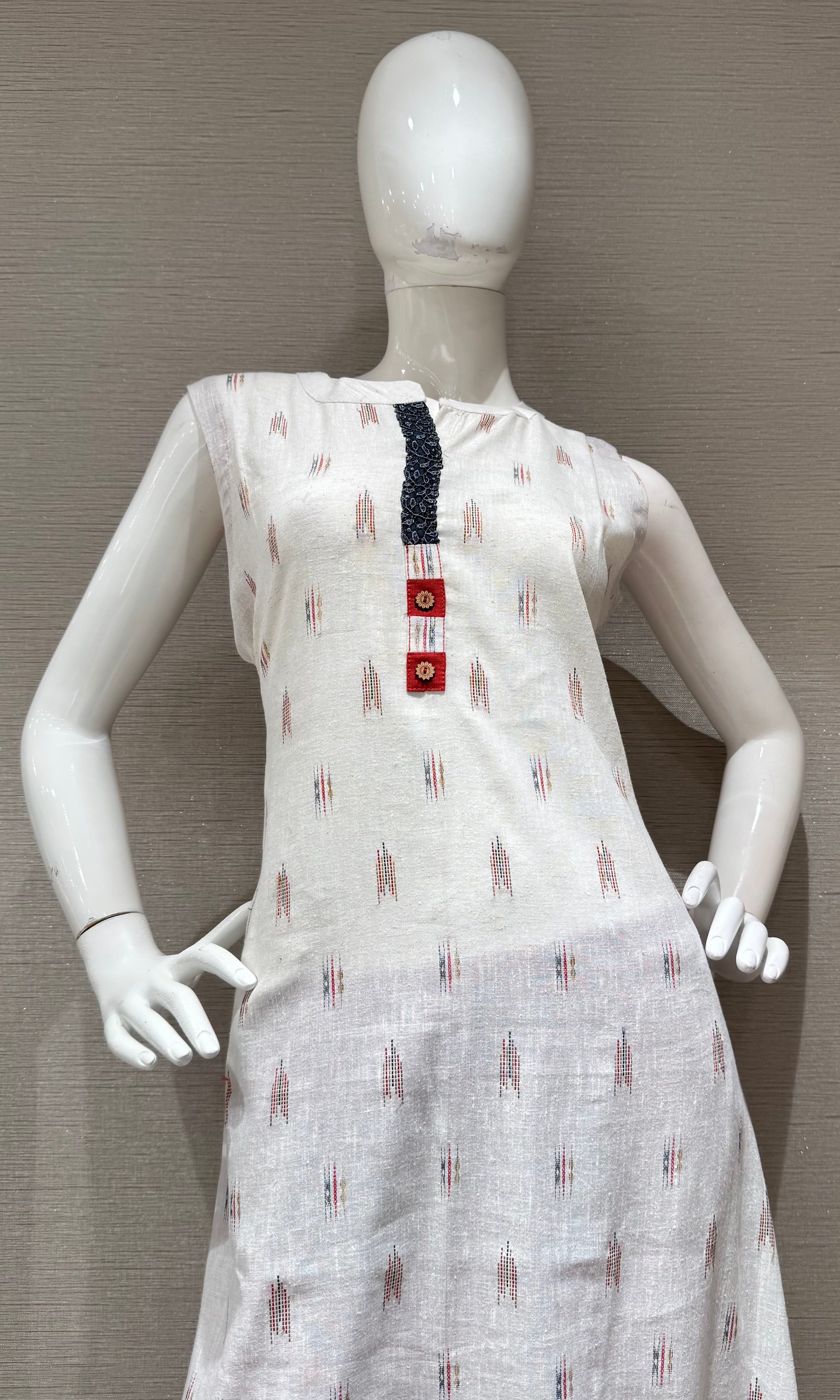 White Kurta with Red Motif Prints top bottom