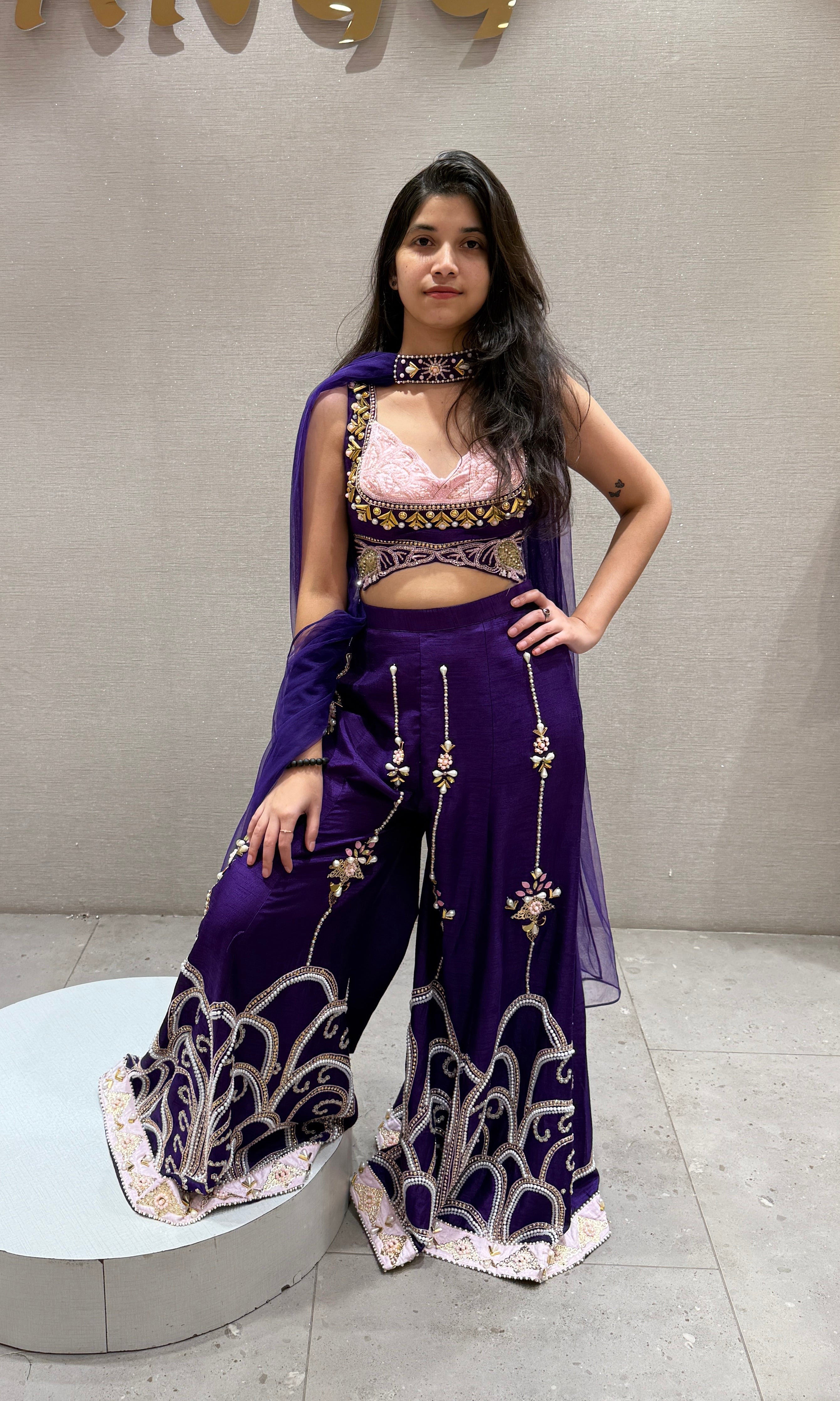 Purple Floral Embellished Sharara set