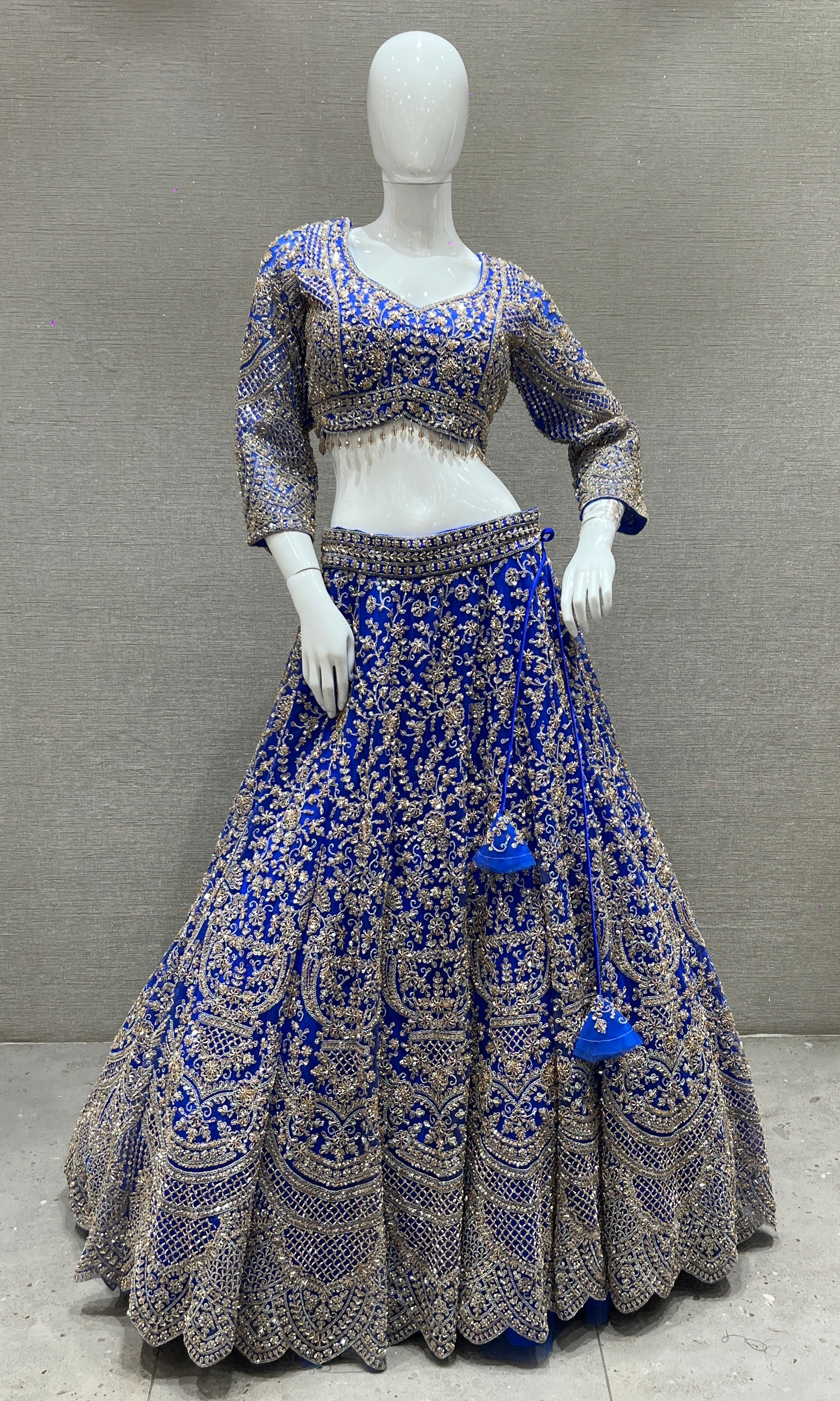Blue crop top lehanga