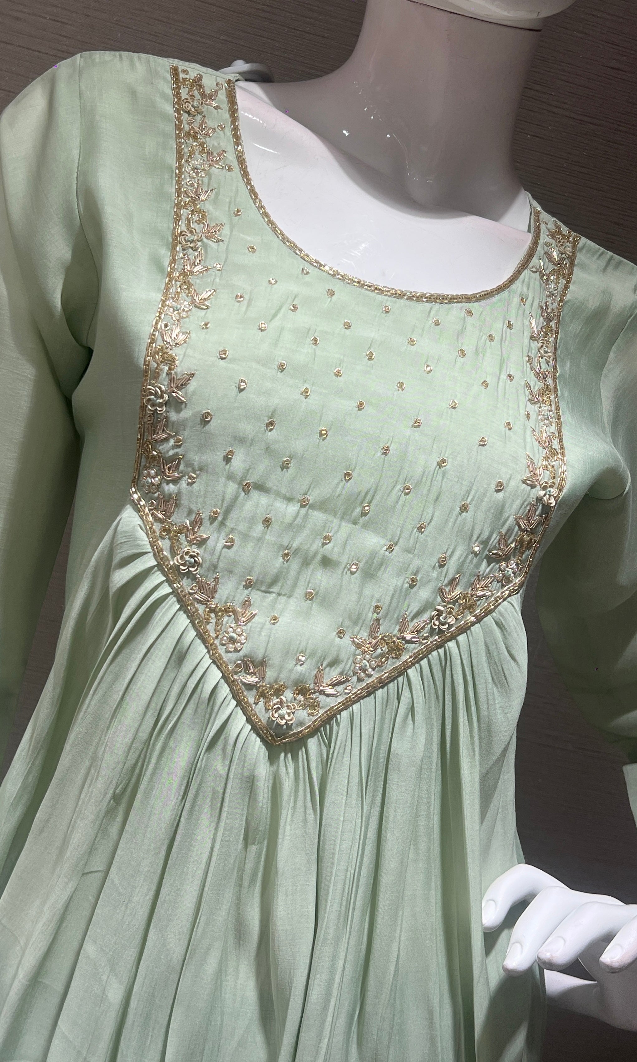 Pista green MUL CHANDERI kurta set