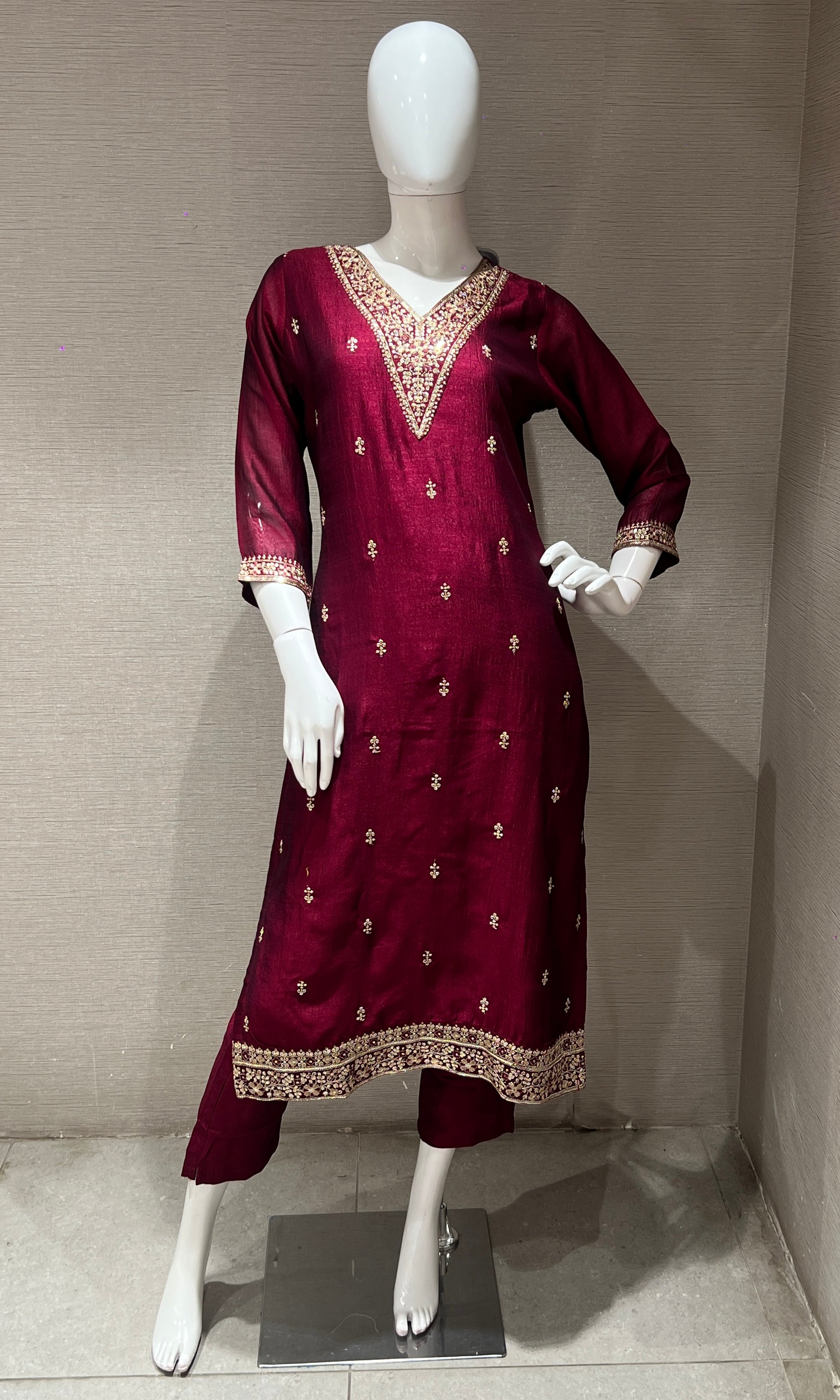 Wine maroon kurta set