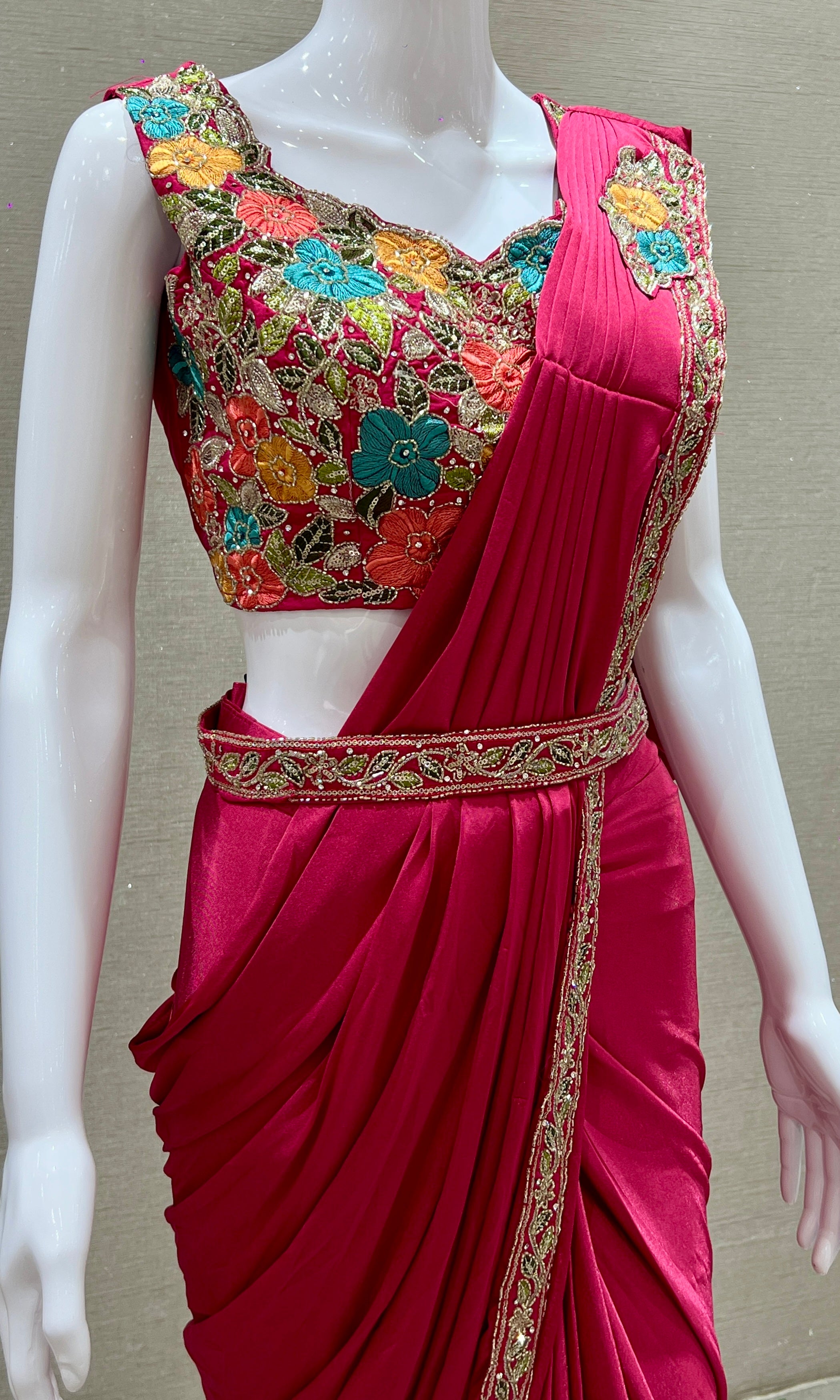 Pink one minute saree