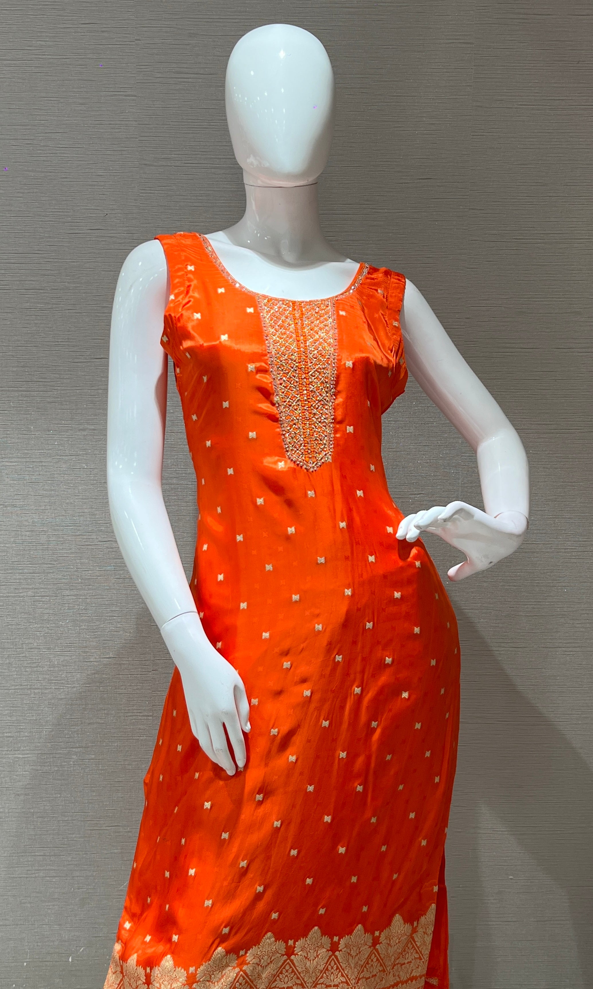 Orange kurta set with Golden Embroidery