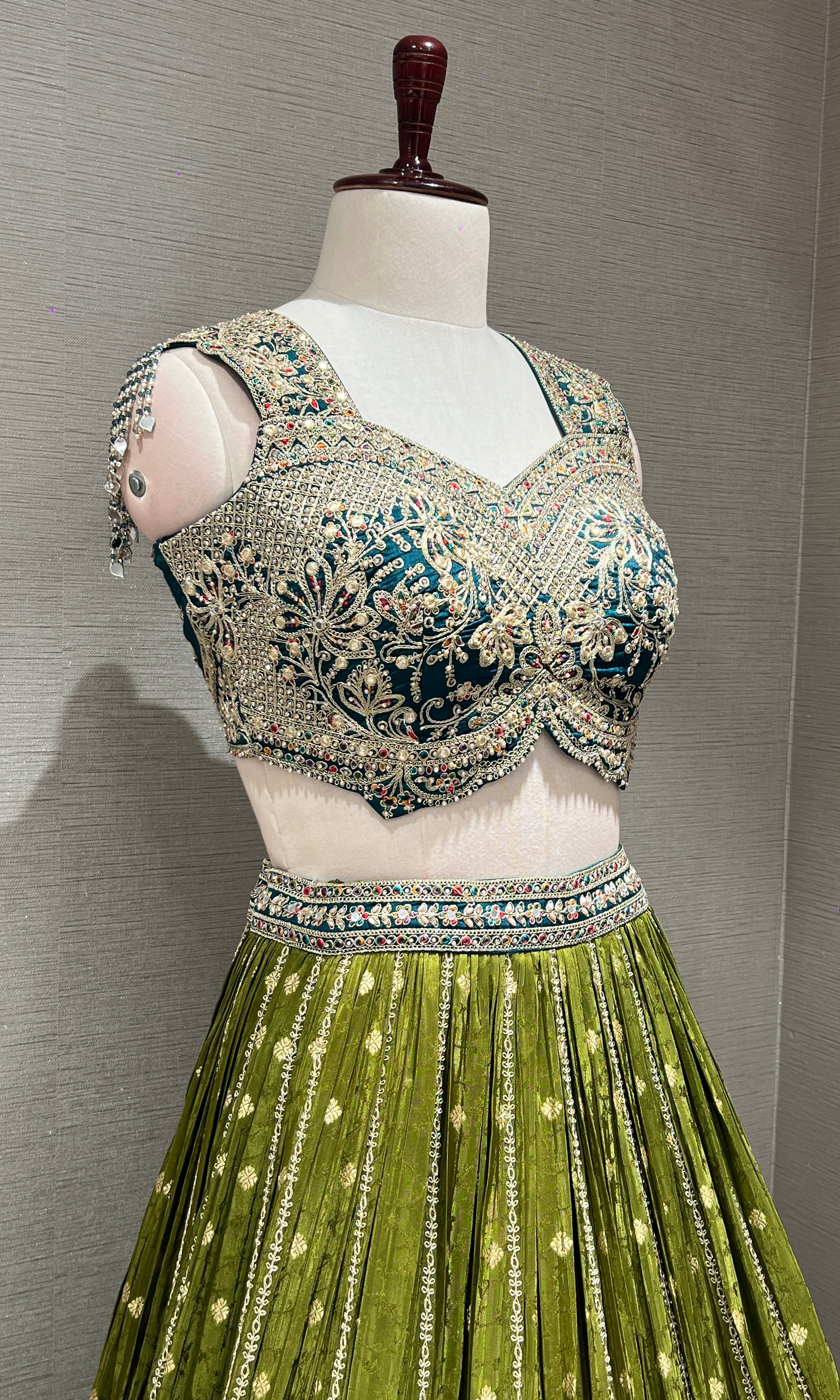BLUE MULTI GOLDEN EMBROIDERED LEHENGA