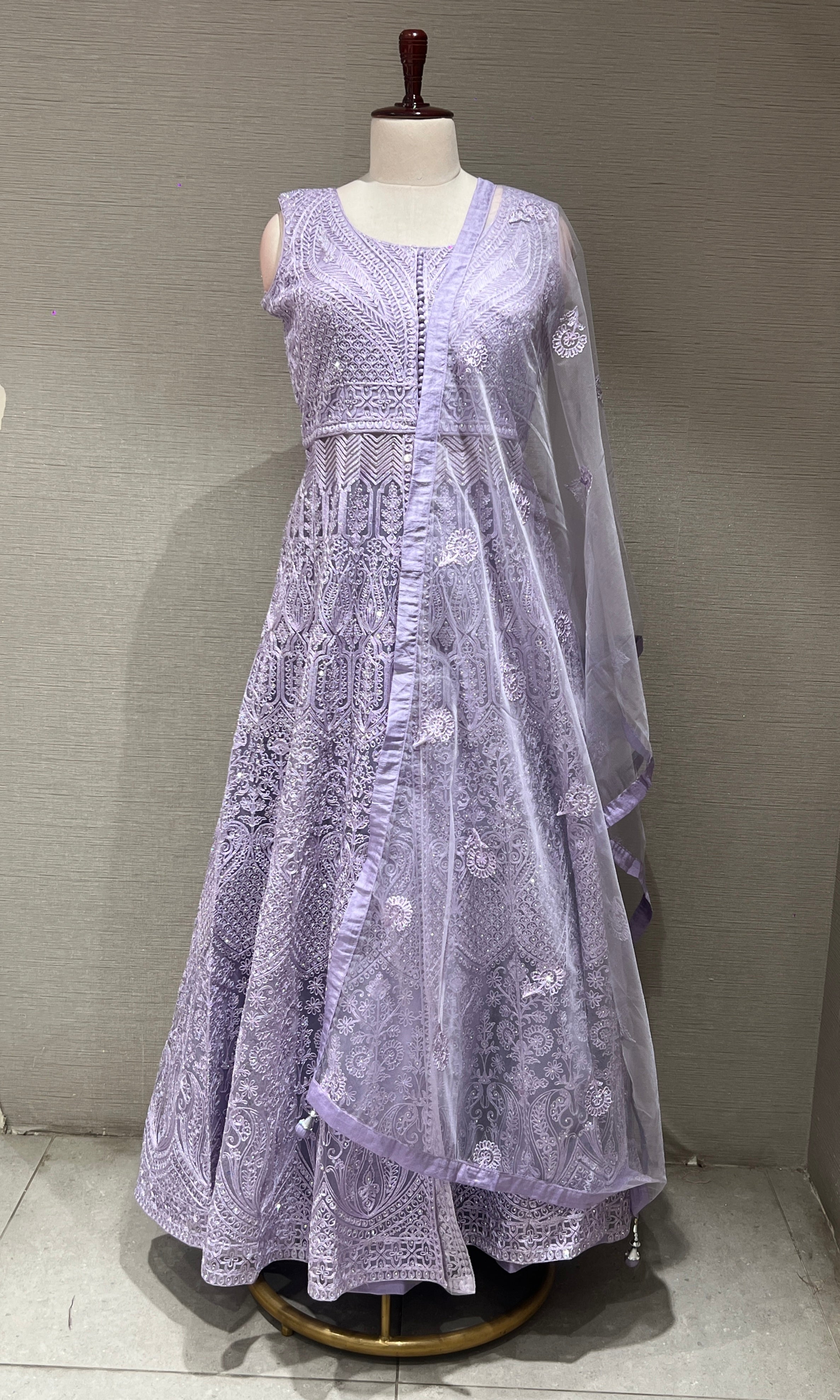Lilac Embroidered Front Slit Anarkali Set