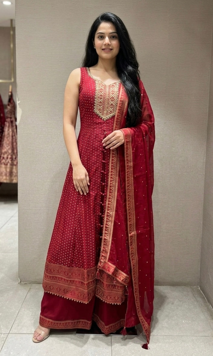 Maroon ANARKALI WITH PALAZZO PANTS