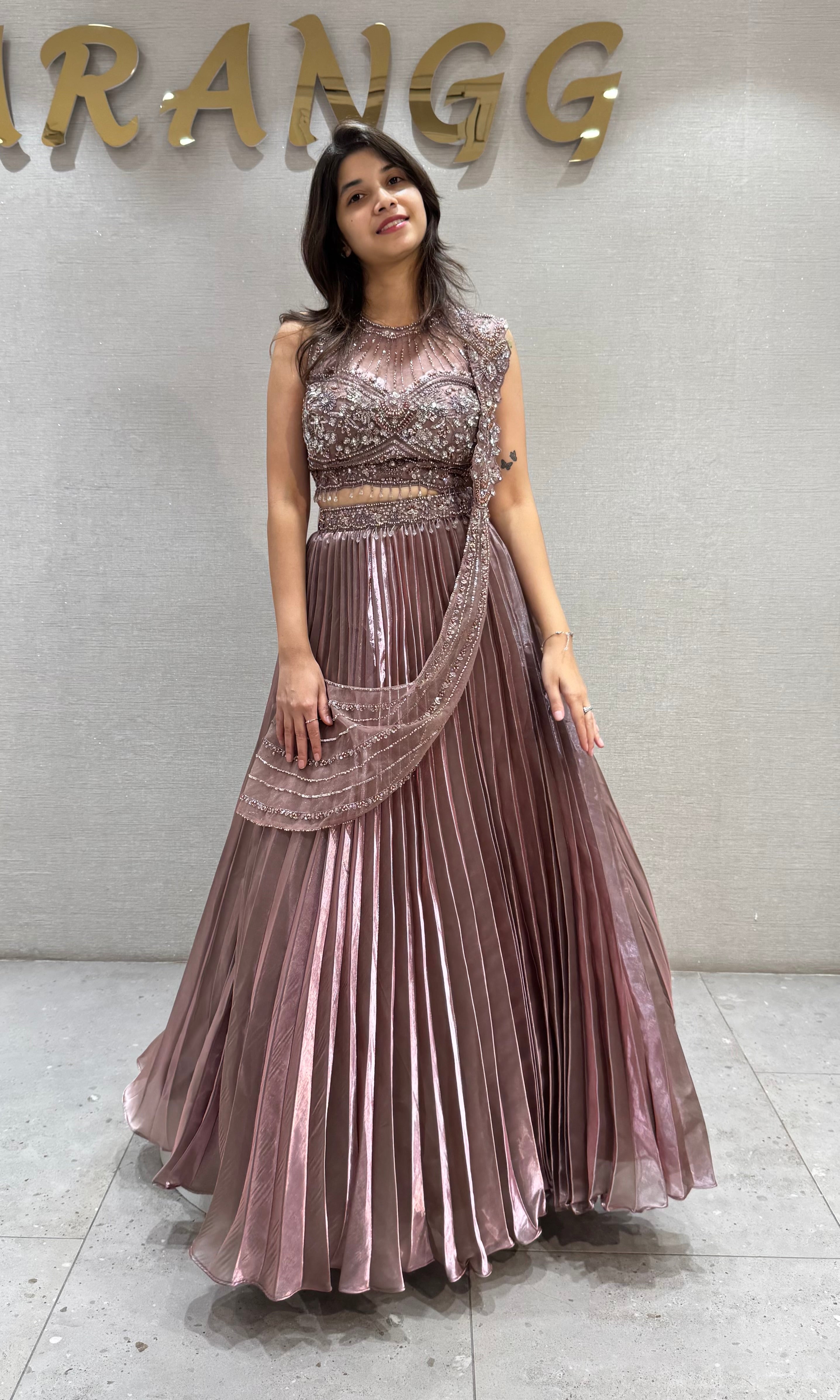 Onion Pink Organza Crop Top Lehenga set
