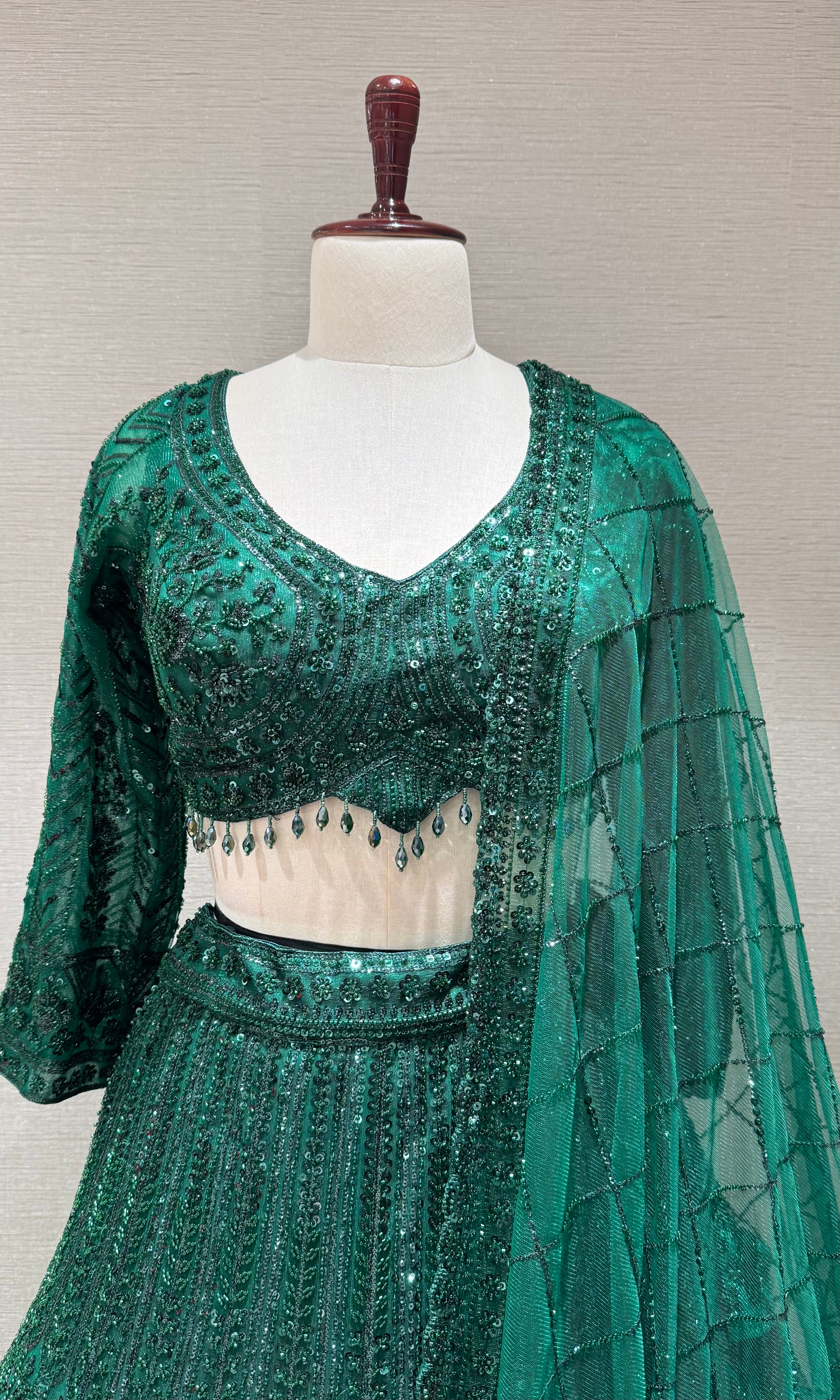 Dark Green Embellished Lehenga Choli Set
