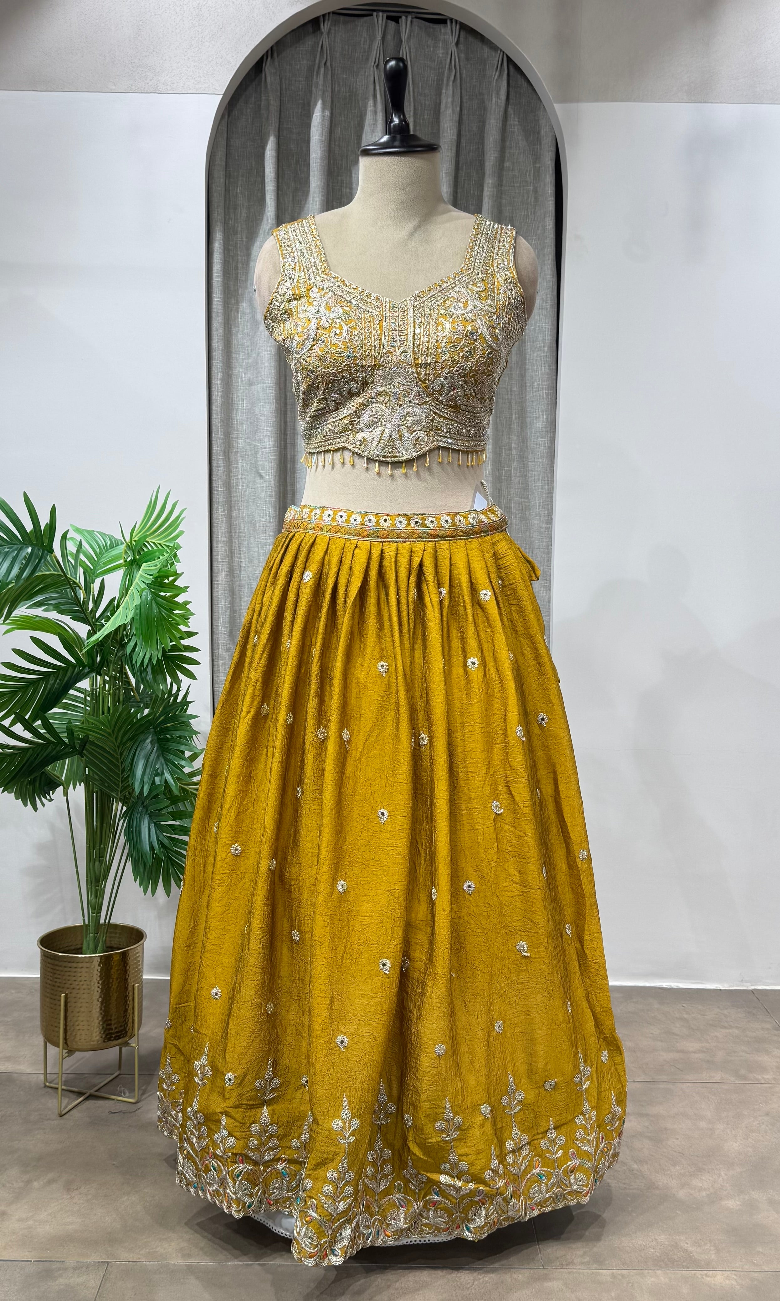Mustard Yellow Embroidered Lehenga Set