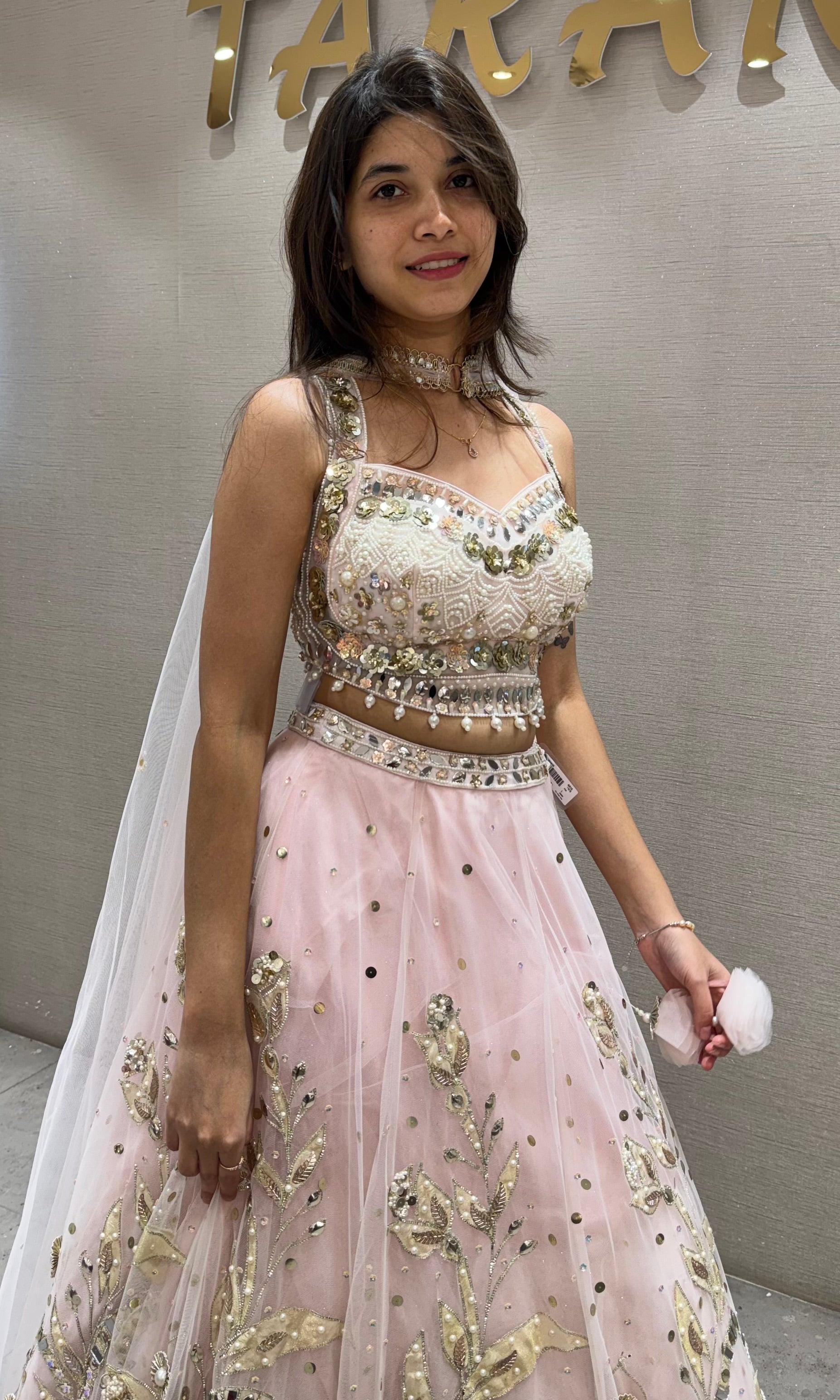 Pastel Pink Net Embroidered Bridal Lehenga