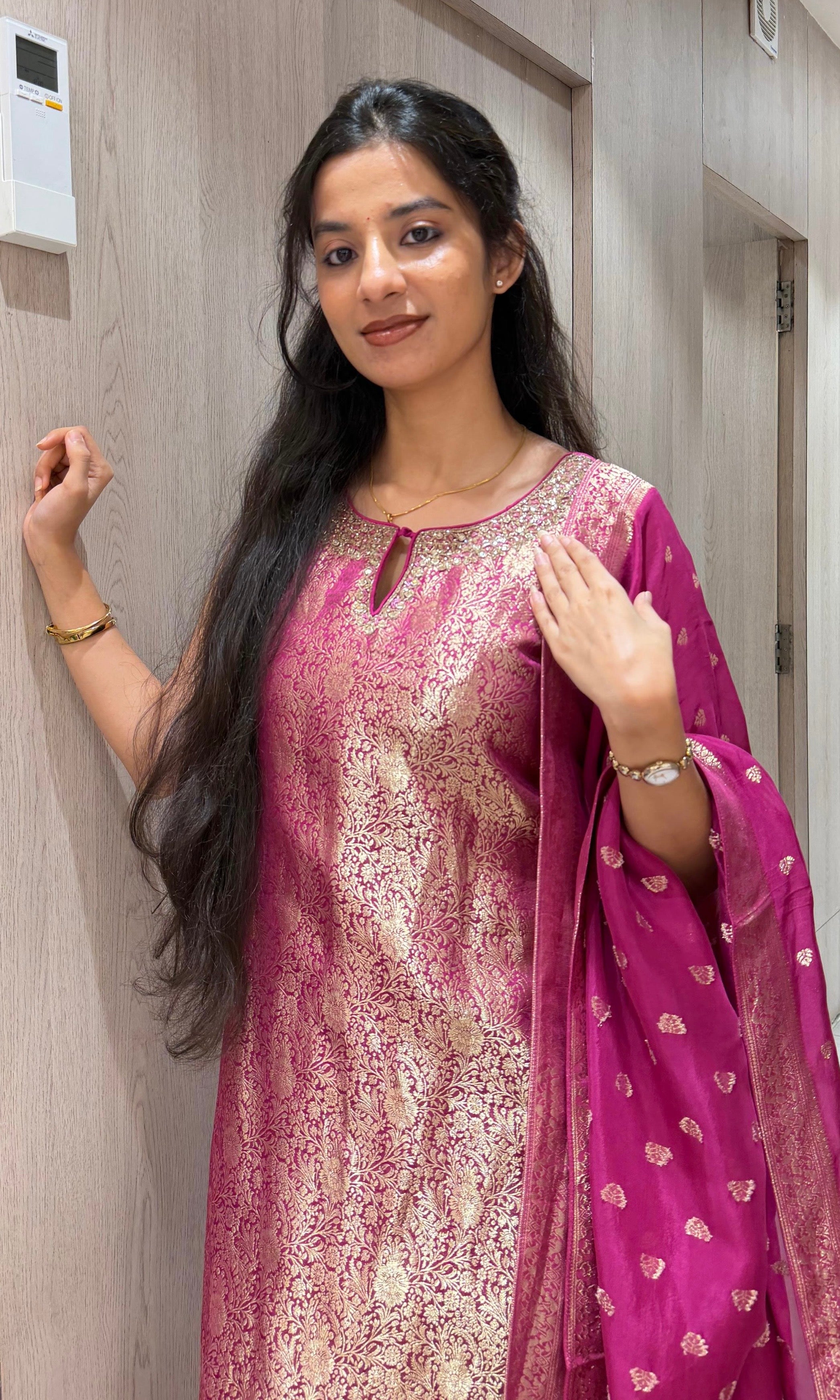 Violet Banarasi ethnic kurta set