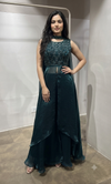 Green front slit layered palazzo set