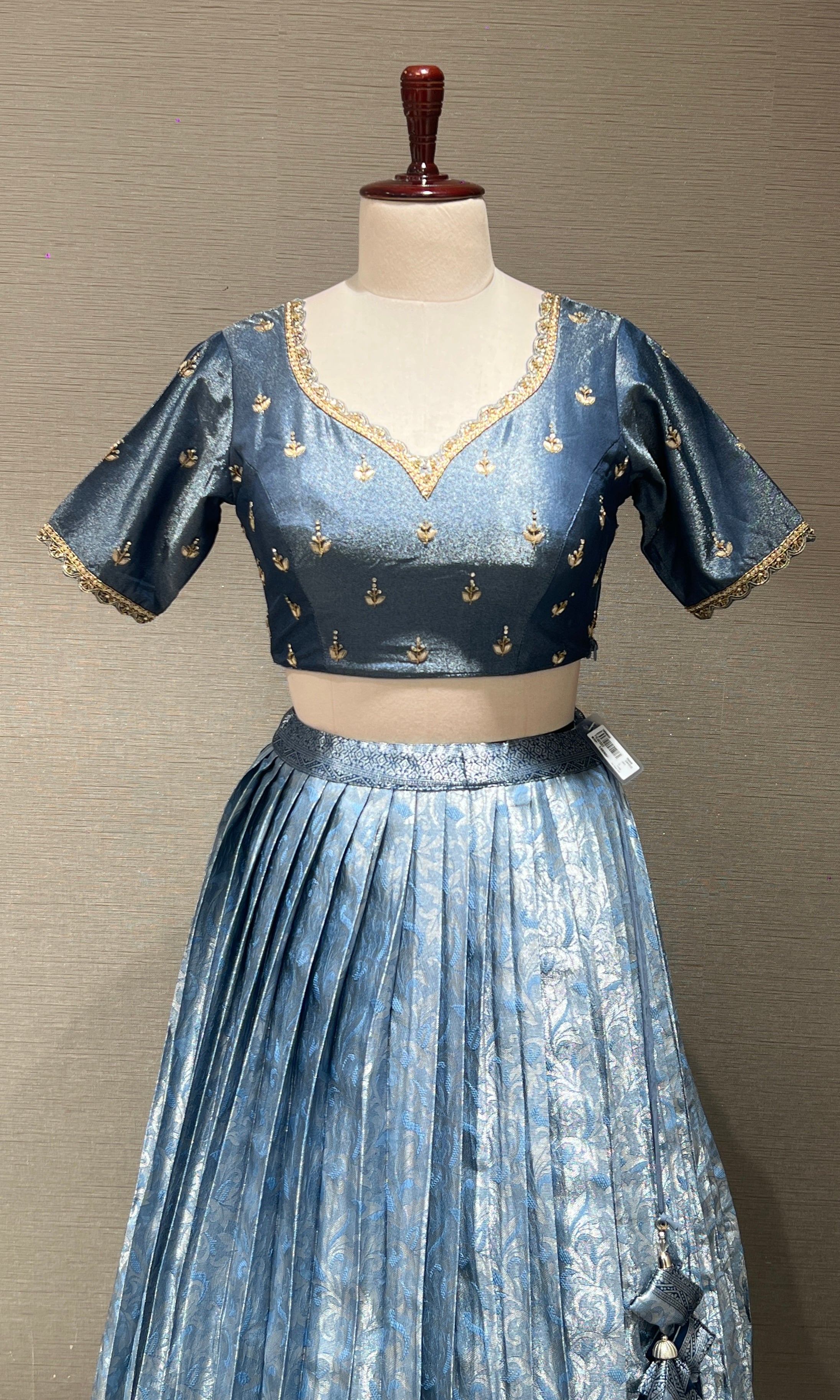 GREY BANARASI Lehenga with Ivory Lace Work