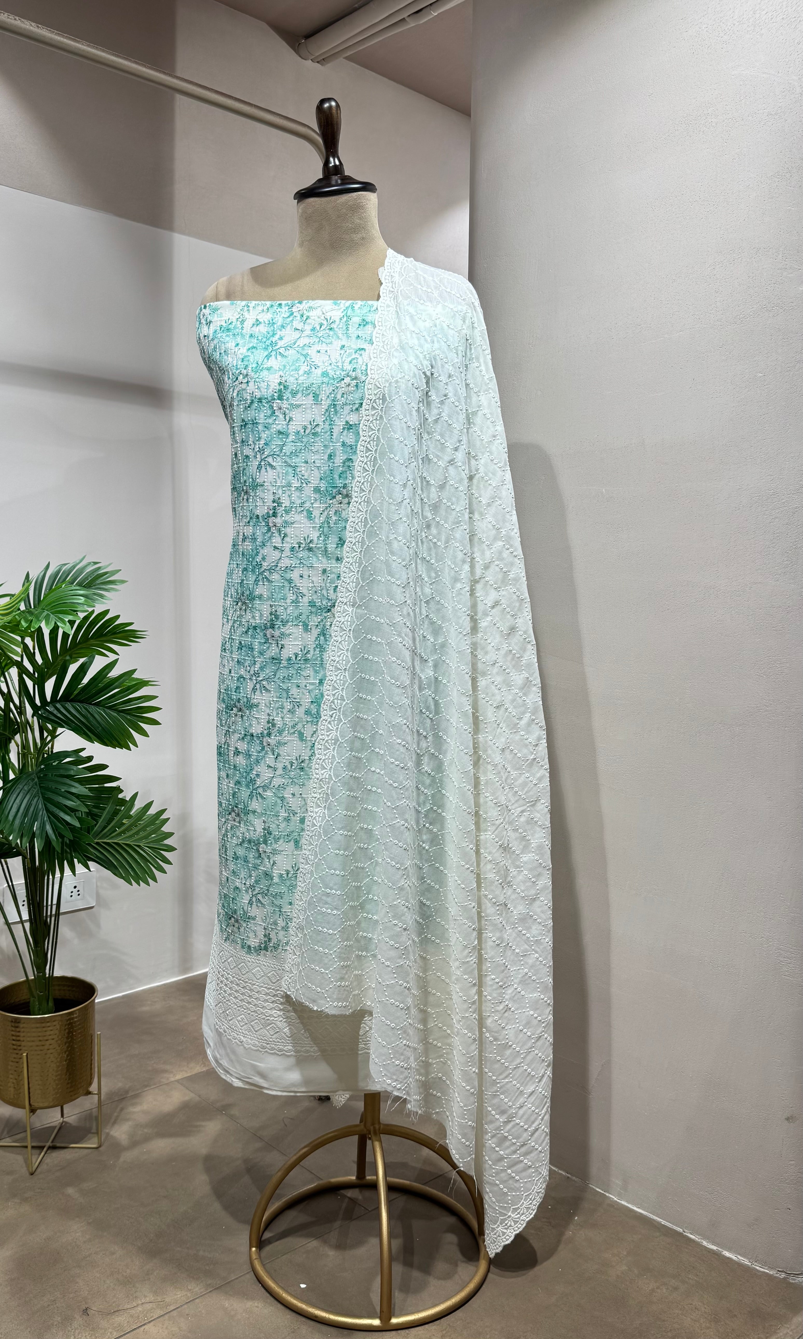 SKY BLUE embroidered DRESS material