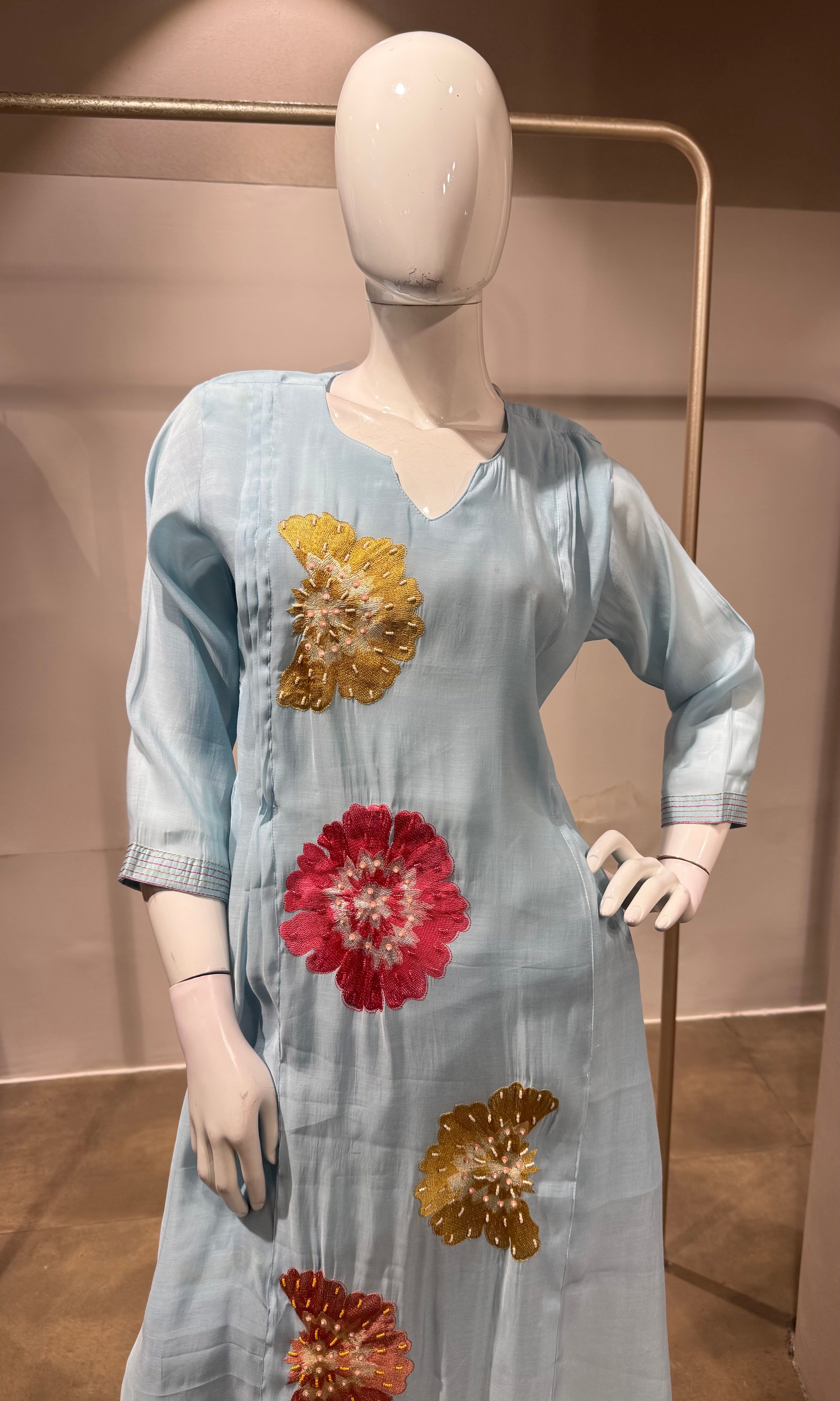 Sky Blue floral printed kurta set