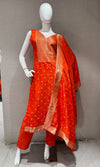 Orange Banarasi silk Kurta set with Golden Border dupatta